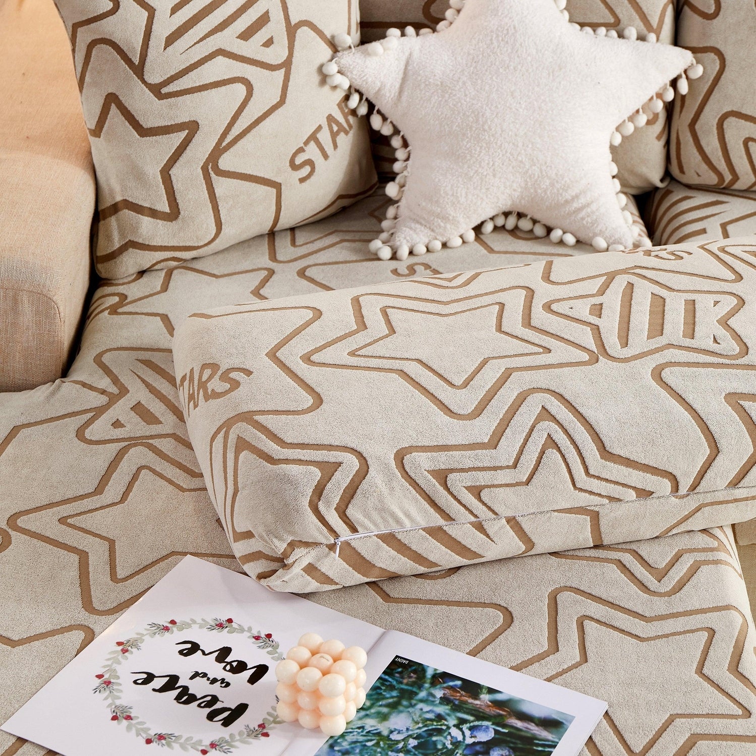 Starry Sky Jacquard Fleece Stretchable Non-Slip Cushion Covers Furniture Covers for L-Shaped Couch - TaroTextile