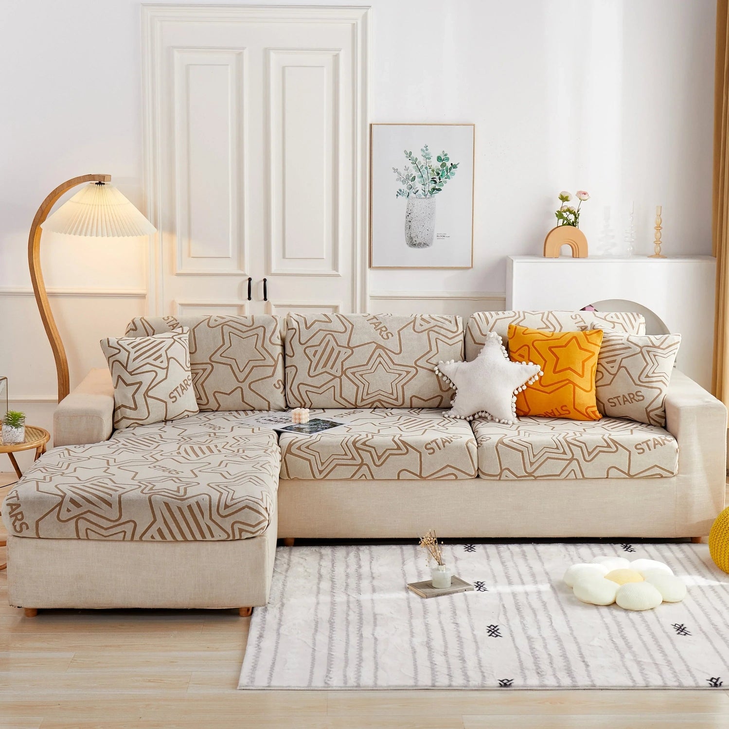 Starry Sky Jacquard Fleece Stretchable Non-Slip Cushion Covers Furniture Covers for L-Shaped Couch - TaroTextile