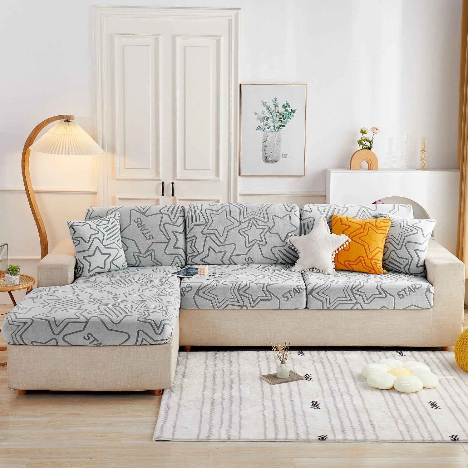 Starry Sky Jacquard Fleece Stretchable Non-Slip Cushion Covers Furniture Covers for L-Shaped Couch - TaroTextile