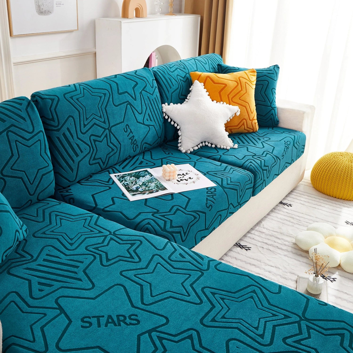 Starry Sky Jacquard Fleece Stretchable Non-Slip Cushion Covers Furniture Covers for L-Shaped Couch - TaroTextile