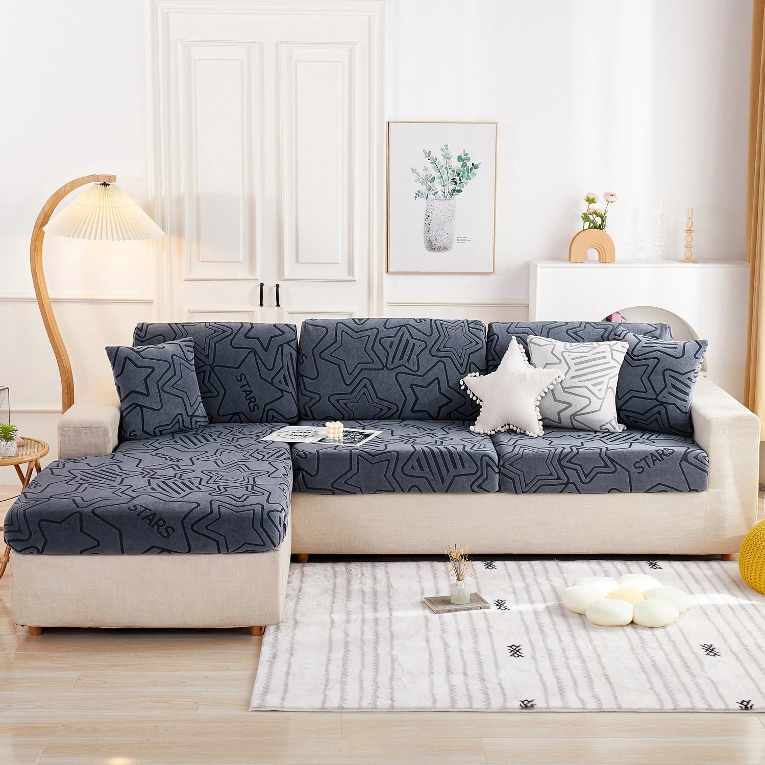 Starry Sky Jacquard Fleece Stretchable Non-Slip Cushion Covers Furniture Covers for L-Shaped Couch - TaroTextile