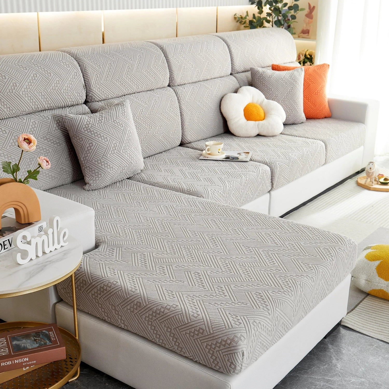 Stretch Jacquard Fleece Settee Cushion Covers, Stylish Non Slip Couch Cushion Covers for Sectional Sofas - TaroTextile