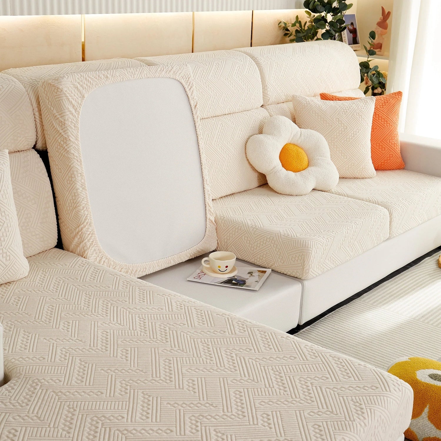 Stretch Jacquard Fleece Settee Cushion Covers, Stylish Non Slip Couch Cushion Covers for Sectional Sofas - TaroTextile