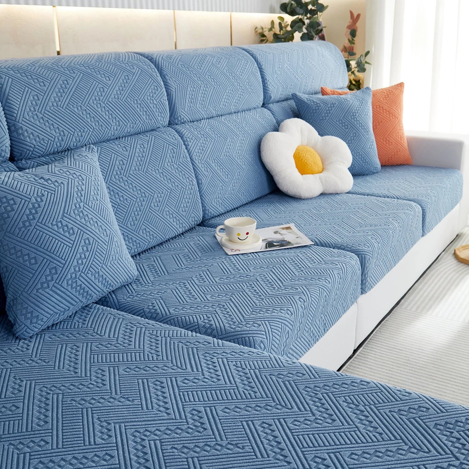 Stretch Jacquard Fleece Settee Cushion Covers, Stylish Non Slip Couch Cushion Covers for Sectional Sofas - TaroTextile