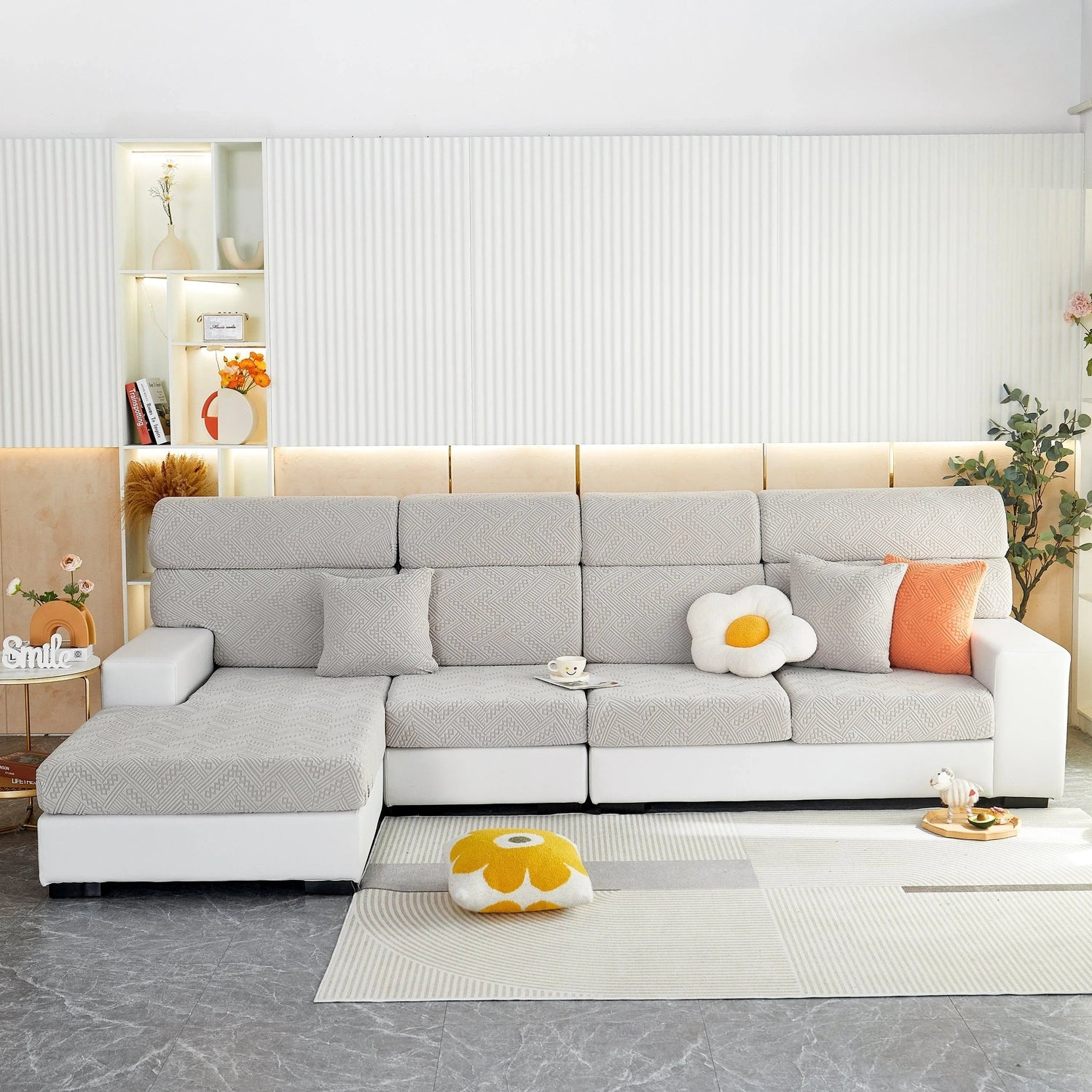 Stretch Jacquard Fleece Settee Cushion Covers, Stylish Non Slip Couch Cushion Covers for Sectional Sofas - TaroTextile
