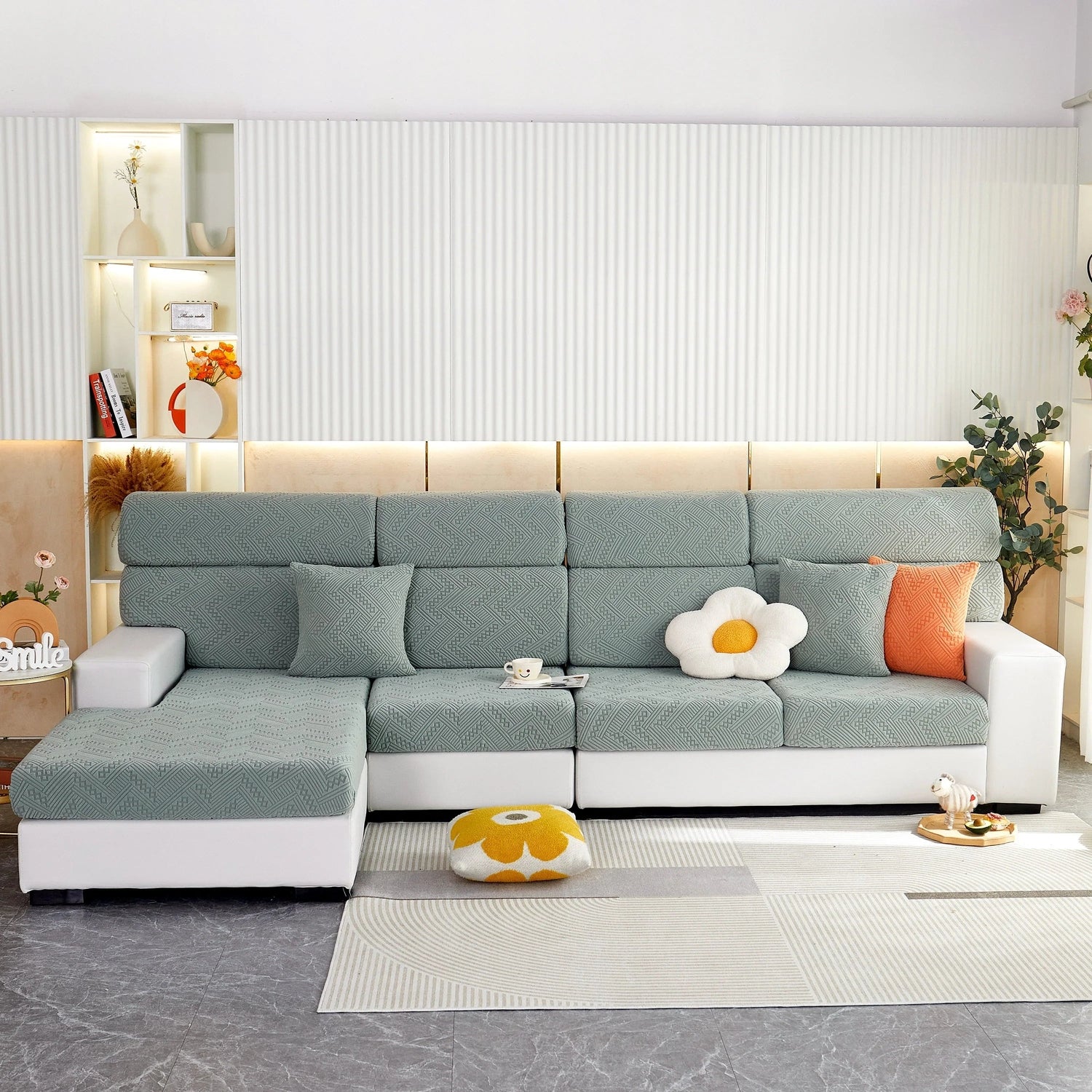 Stretch Jacquard Fleece Settee Cushion Covers, Stylish Non Slip Couch Cushion Covers for Sectional Sofas - TaroTextile