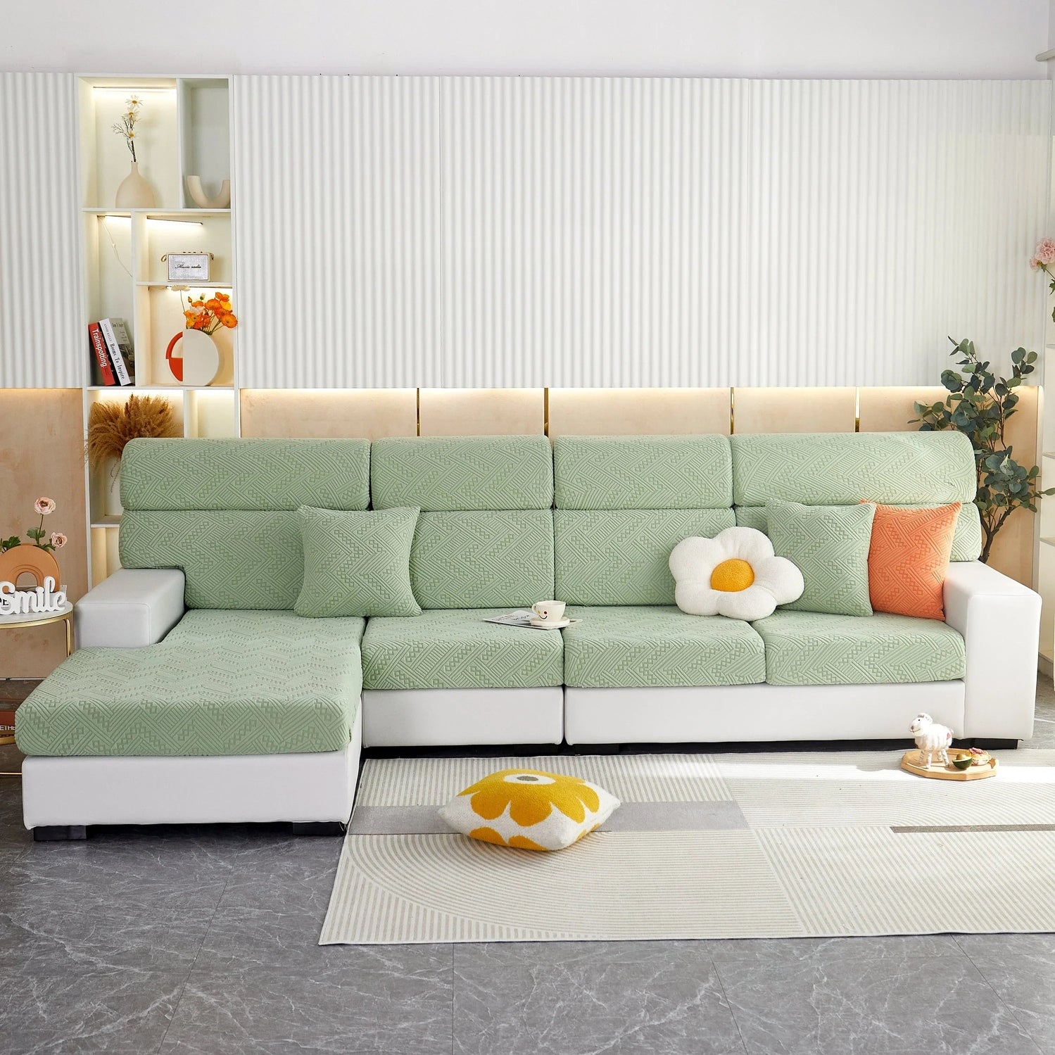 Stretch Jacquard Fleece Settee Cushion Covers, Stylish Non Slip Couch Cushion Covers for Sectional Sofas - TaroTextile