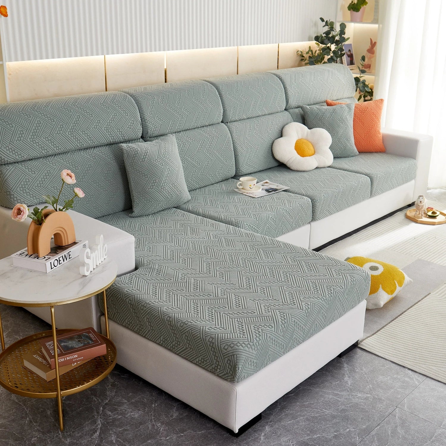 Stretch Jacquard Fleece Settee Cushion Covers, Stylish Non Slip Couch Cushion Covers for Sectional Sofas - TaroTextile