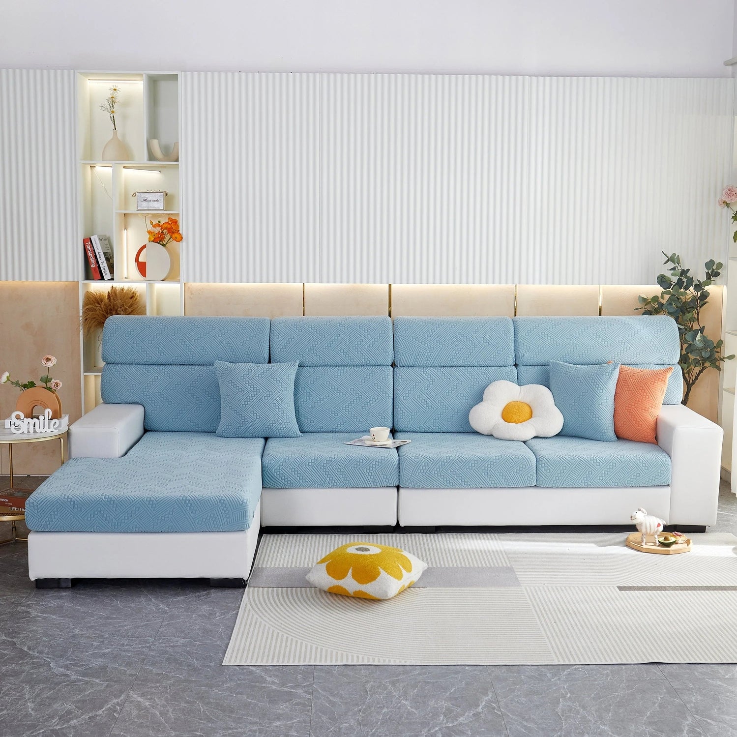 Stretch Jacquard Fleece Settee Cushion Covers, Stylish Non Slip Couch Cushion Covers for Sectional Sofas - TaroTextile