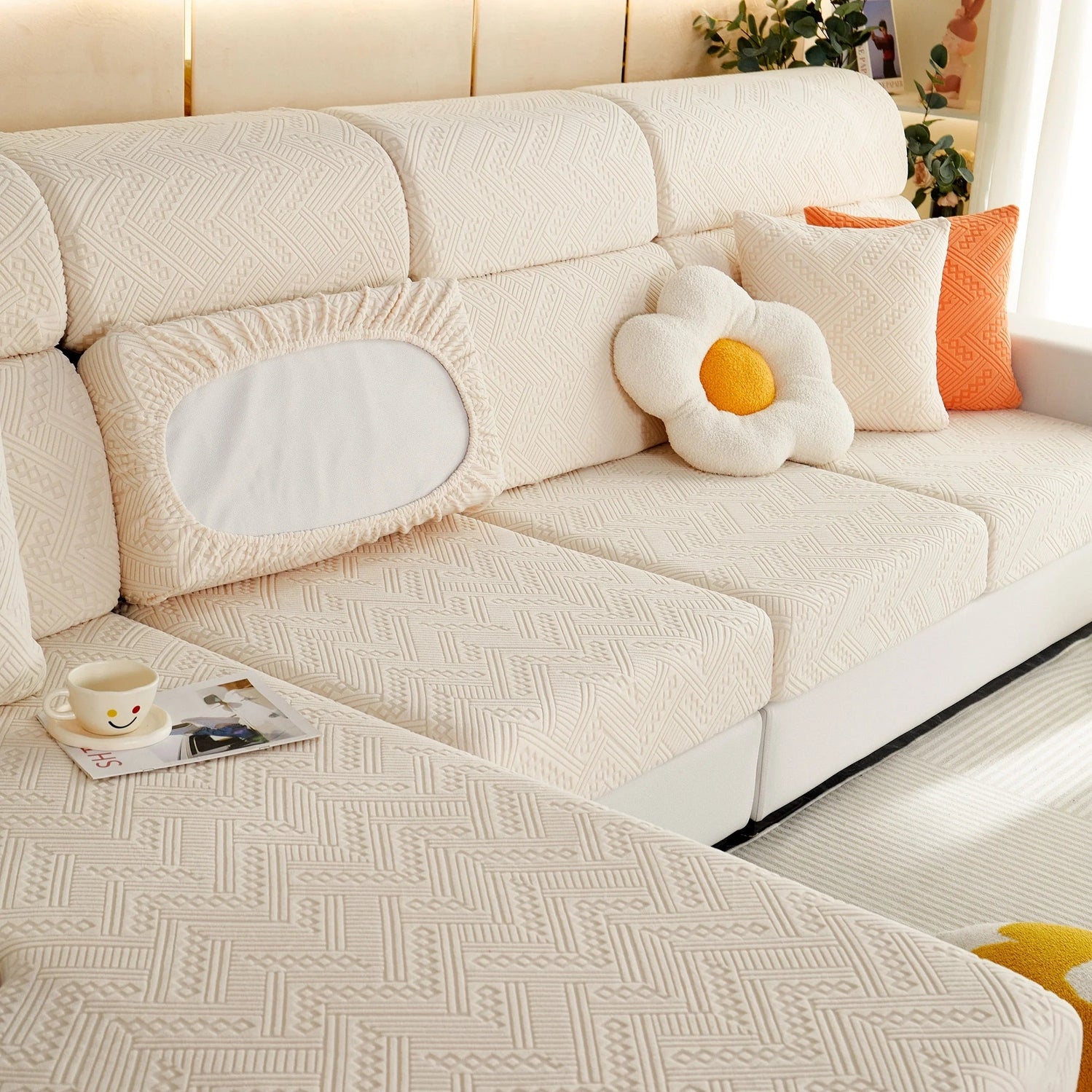 Stretch Jacquard Fleece Settee Cushion Covers, Stylish Non Slip Couch Cushion Covers for Sectional Sofas - TaroTextile