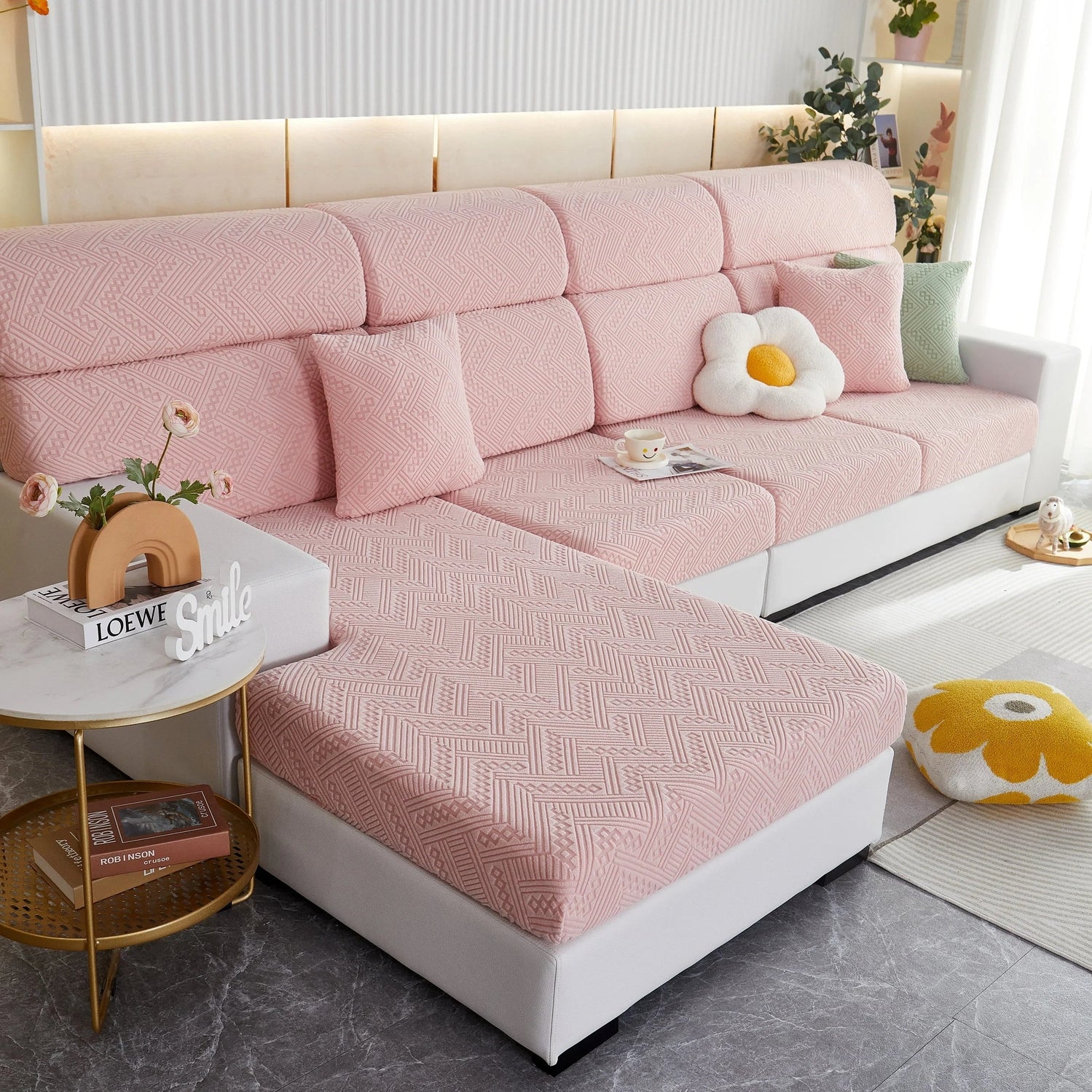Stretch Jacquard Fleece Settee Cushion Covers, Stylish Non Slip Couch Cushion Covers for Sectional Sofas - TaroTextile