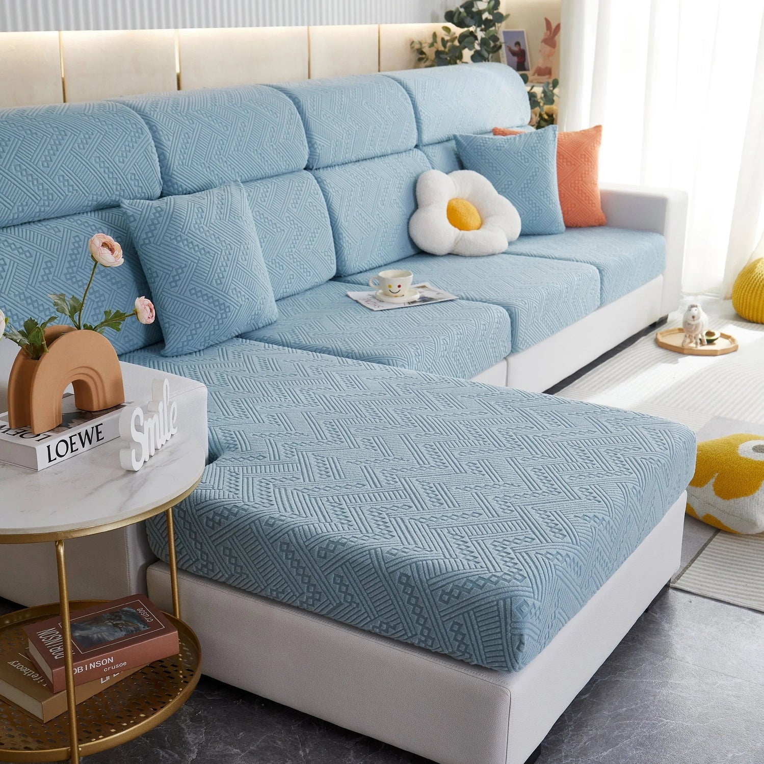 Stretch Jacquard Fleece Settee Cushion Covers, Stylish Non Slip Couch Cushion Covers for Sectional Sofas - TaroTextile