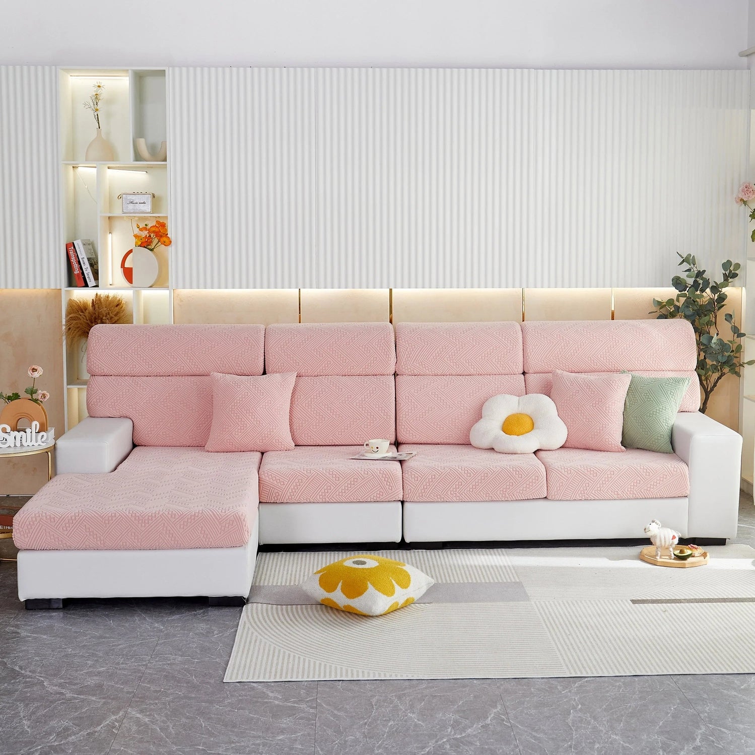 Stretch Jacquard Fleece Settee Cushion Covers, Stylish Non Slip Couch Cushion Covers for Sectional Sofas - TaroTextile