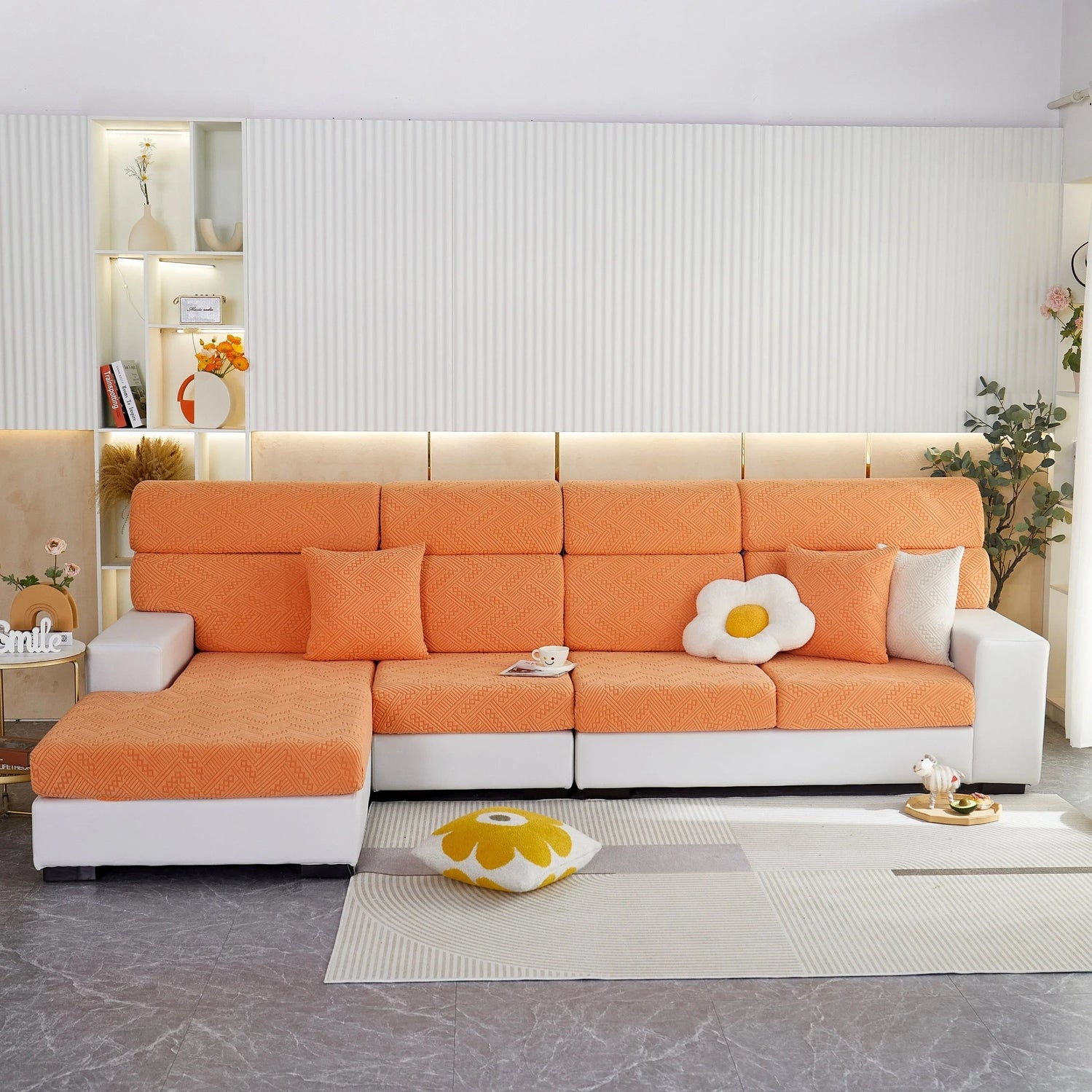 Stretch Jacquard Fleece Settee Cushion Covers, Stylish Non Slip Couch Cushion Covers for Sectional Sofas - TaroTextile