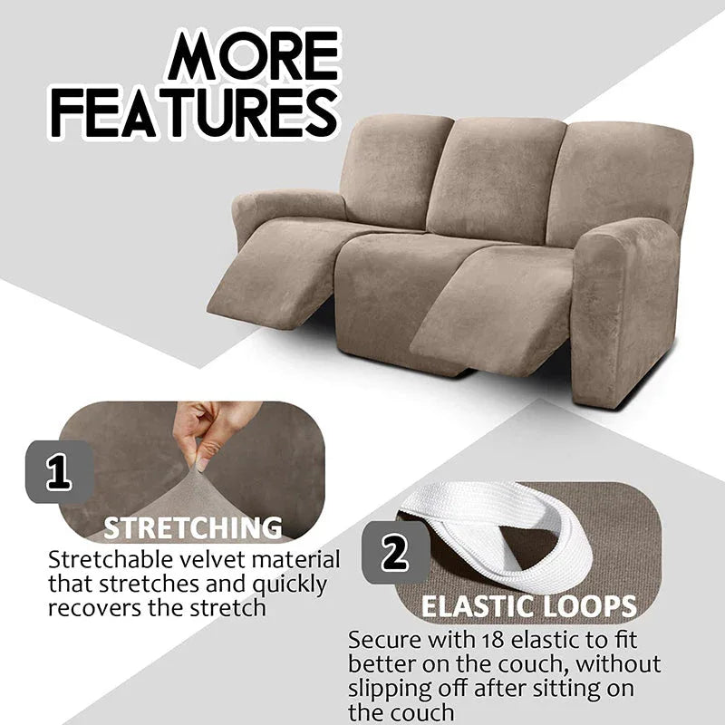 Elastic Recliner Sofa Cover in Velvet Fabric - Fits 1/2/3/4 Seats - Ideal for Lazy Boy Recliner Chairs - TaroTextile