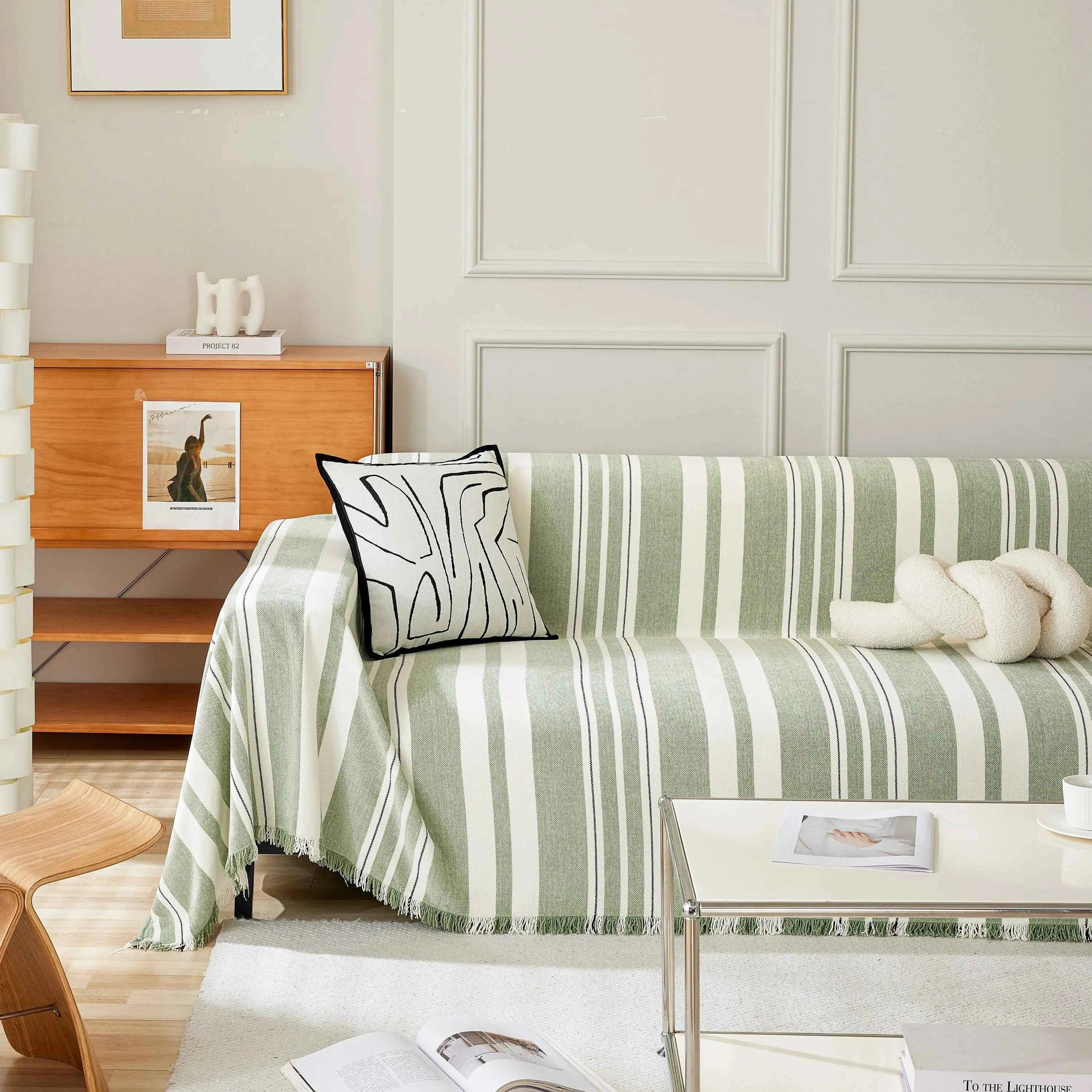 Striped Chenille Sofa Slipcover Throw, Soft Thick Washable Couch Cover Blanket - TaroTextile