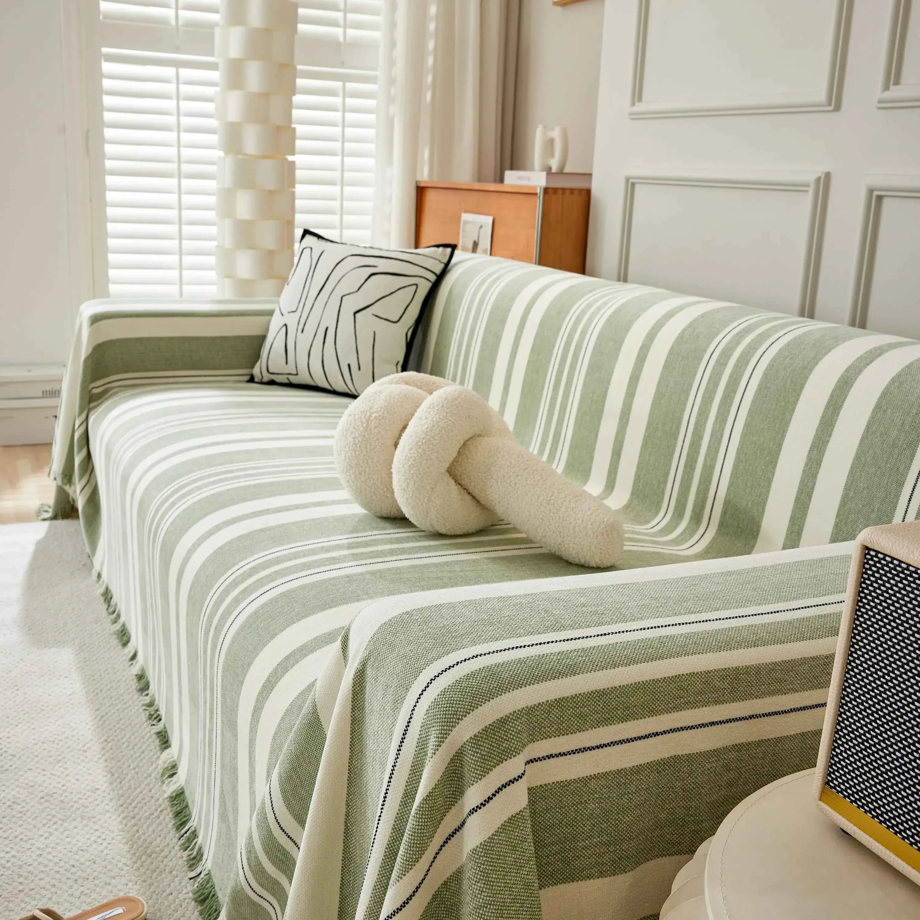 Striped Chenille Sofa Slipcover Throw, Soft Thick Washable Couch Cover Blanket - TaroTextile