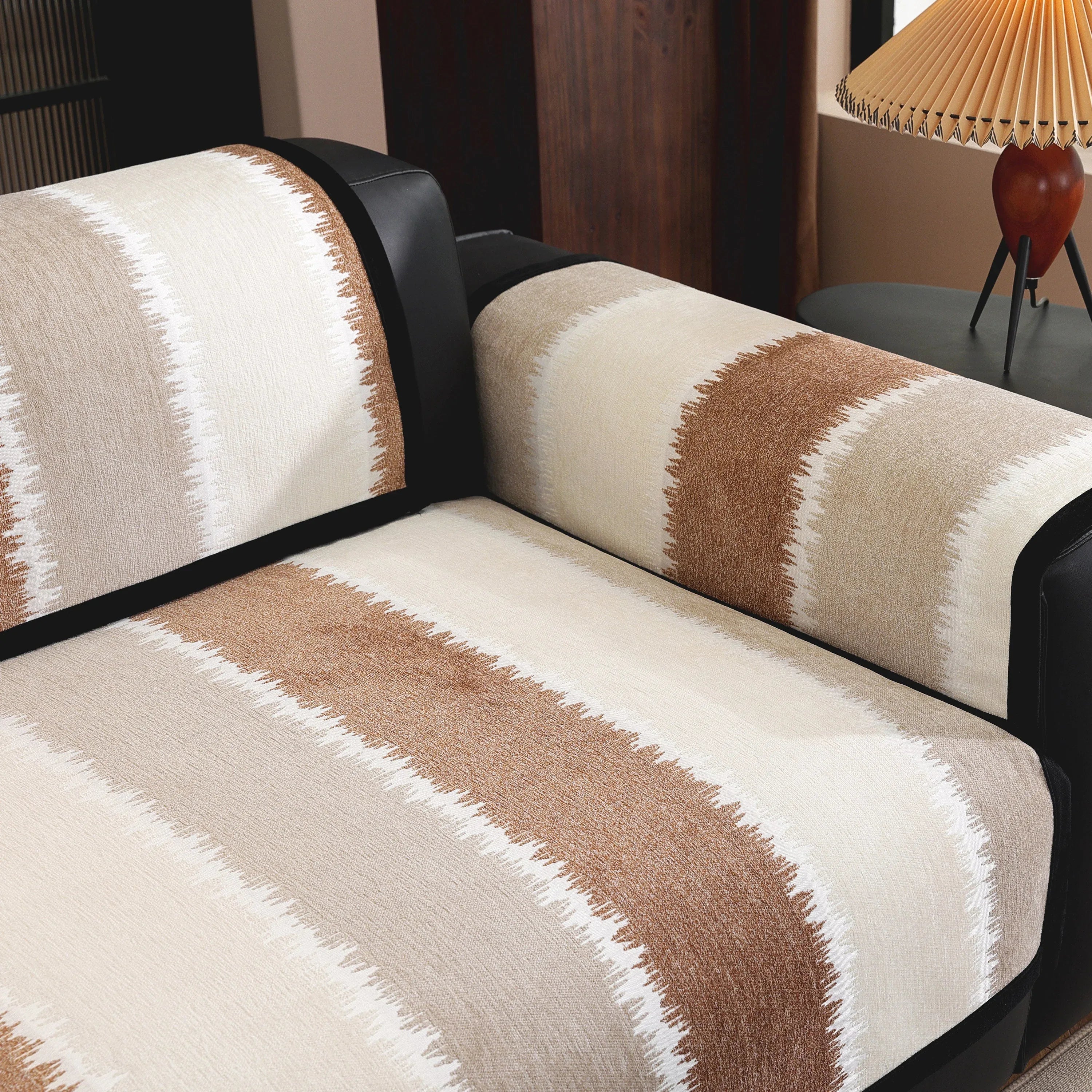 Striped Colorblock Non-Slip Sectional Couch Covers, Chenille Sofa Protector Cover - TaroTextile