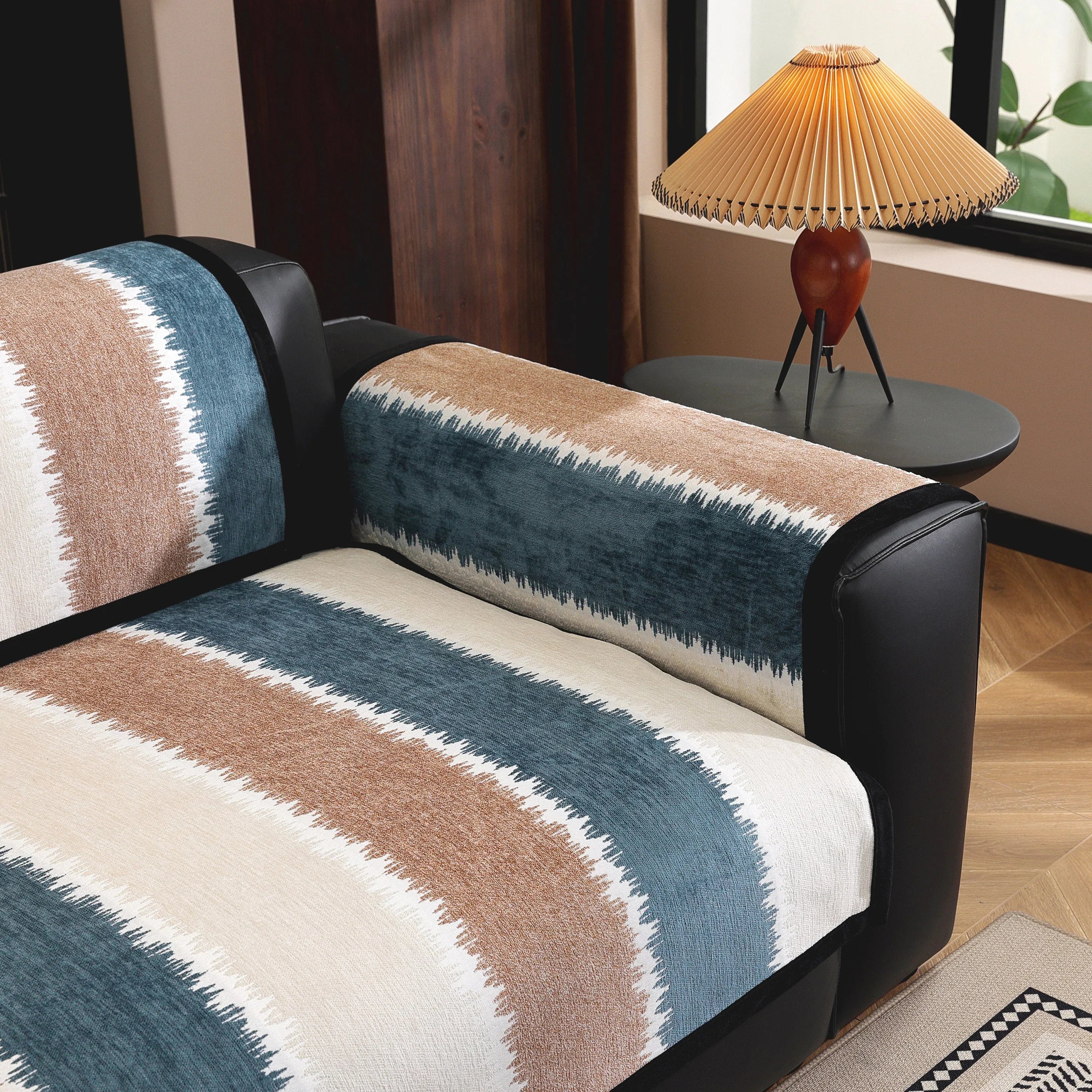 Striped Colorblock Non-Slip Sectional Couch Covers, Chenille Sofa Protector Cover - TaroTextile