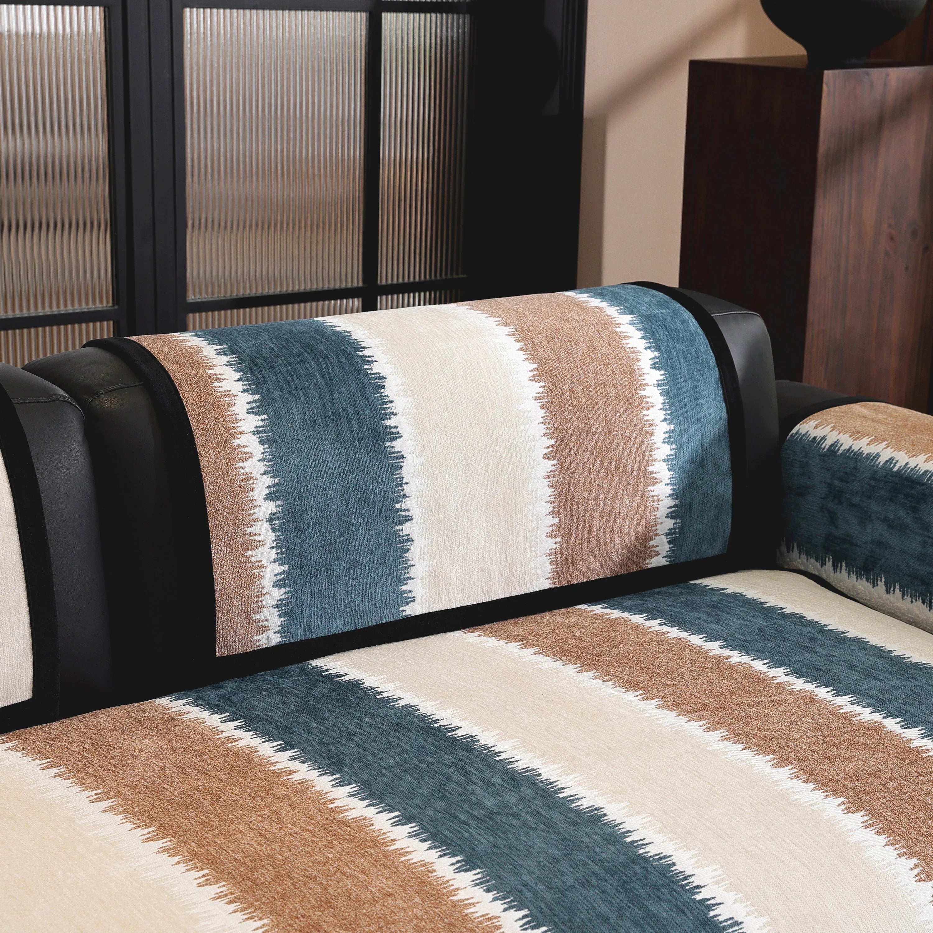 Striped Colorblock Non-Slip Sectional Couch Covers, Chenille Sofa Protector Cover - TaroTextile