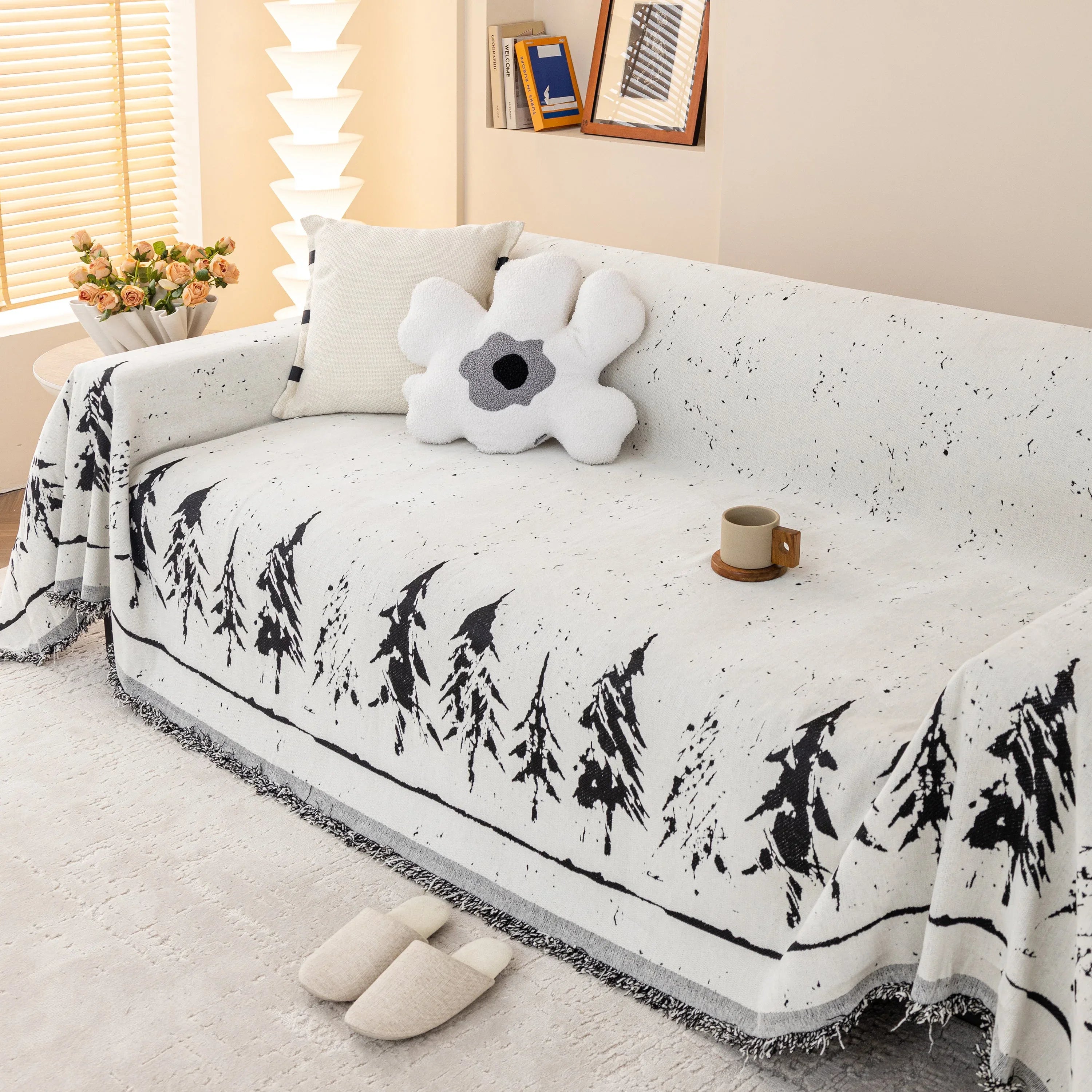 Stylish Chenille Pine Tree Couch Cover Blanket on Sectional Sofa, Universal Cat Proof Furniture Covers - TaroTextile