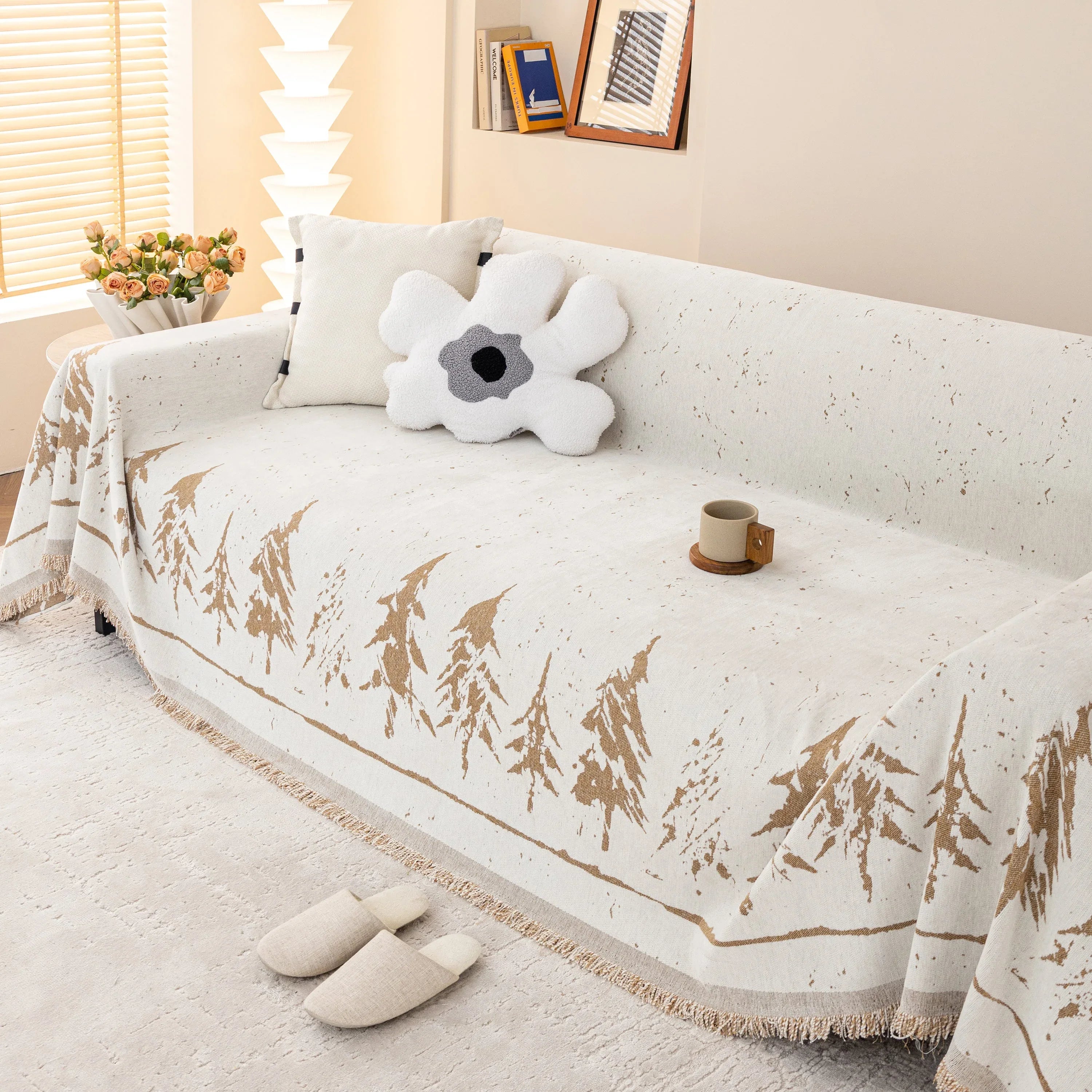 Stylish Chenille Pine Tree Couch Cover Blanket on Sectional Sofa, Universal Cat Proof Furniture Covers - TaroTextile