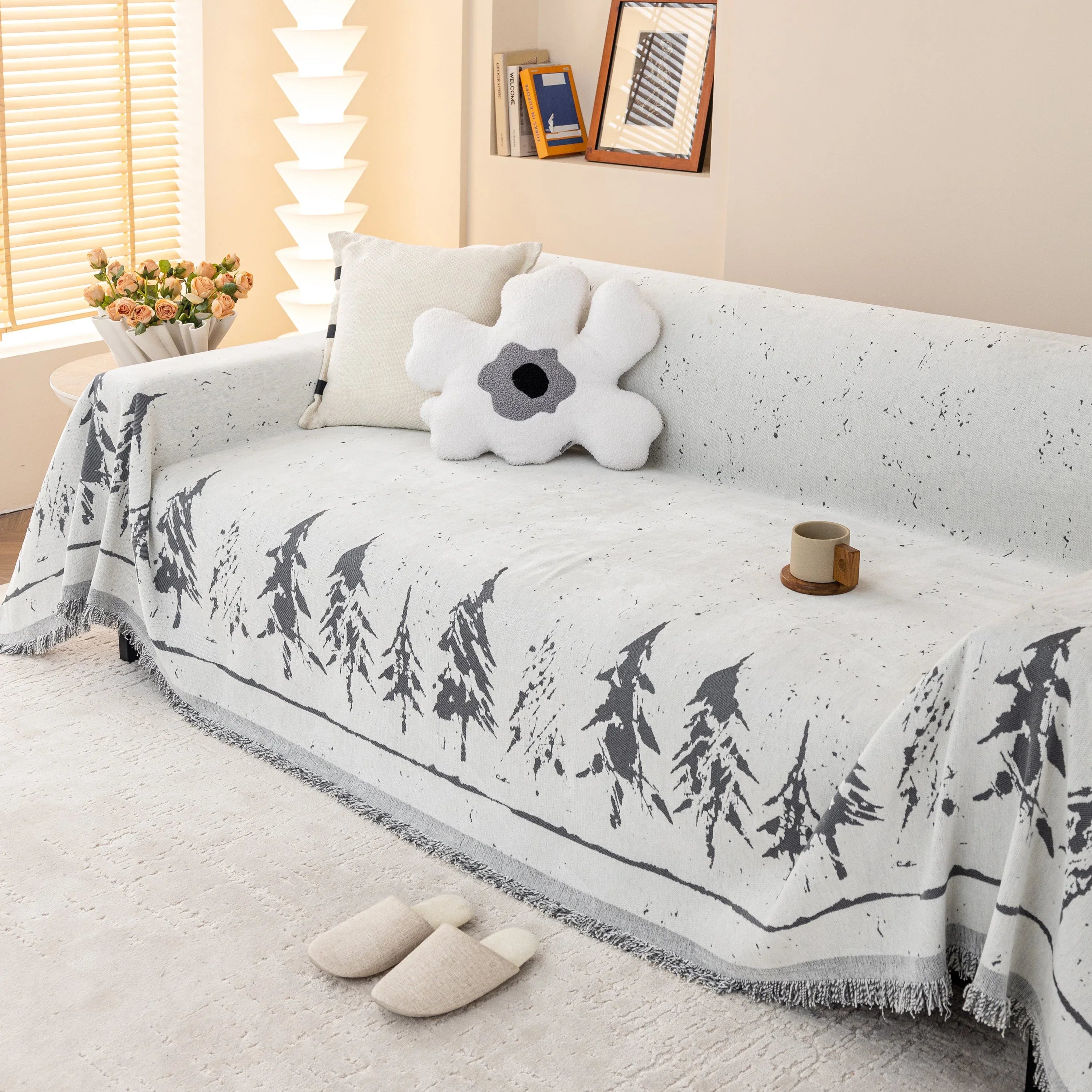 Stylish Chenille Pine Tree Couch Cover Blanket on Sectional Sofa, Universal Cat Proof Furniture Covers - TaroTextile