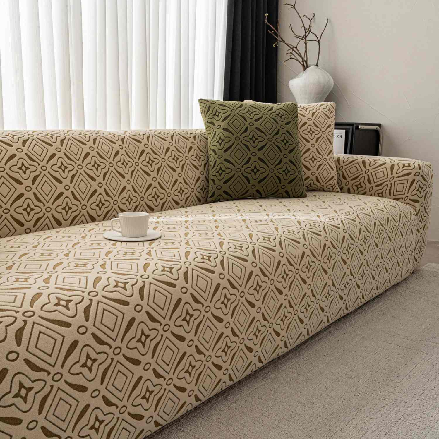 3D Jacquard Geometric Sofa Cover, High Stretch Soft Polar Fleece Slipcover for Couch