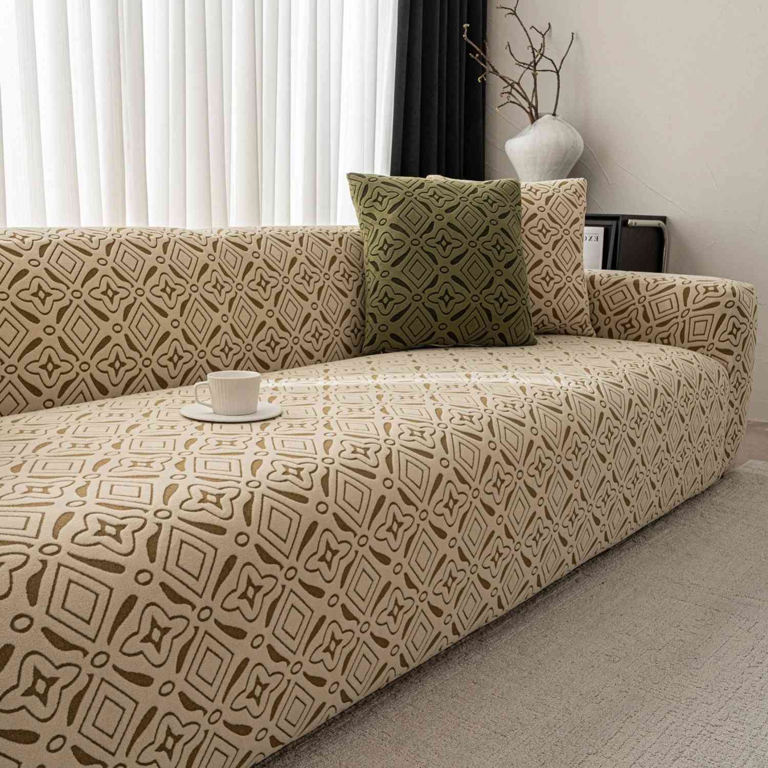 3D Jacquard Geometric Sofa Cover, High Stretch Soft Polar Fleece Slipcover for Couch