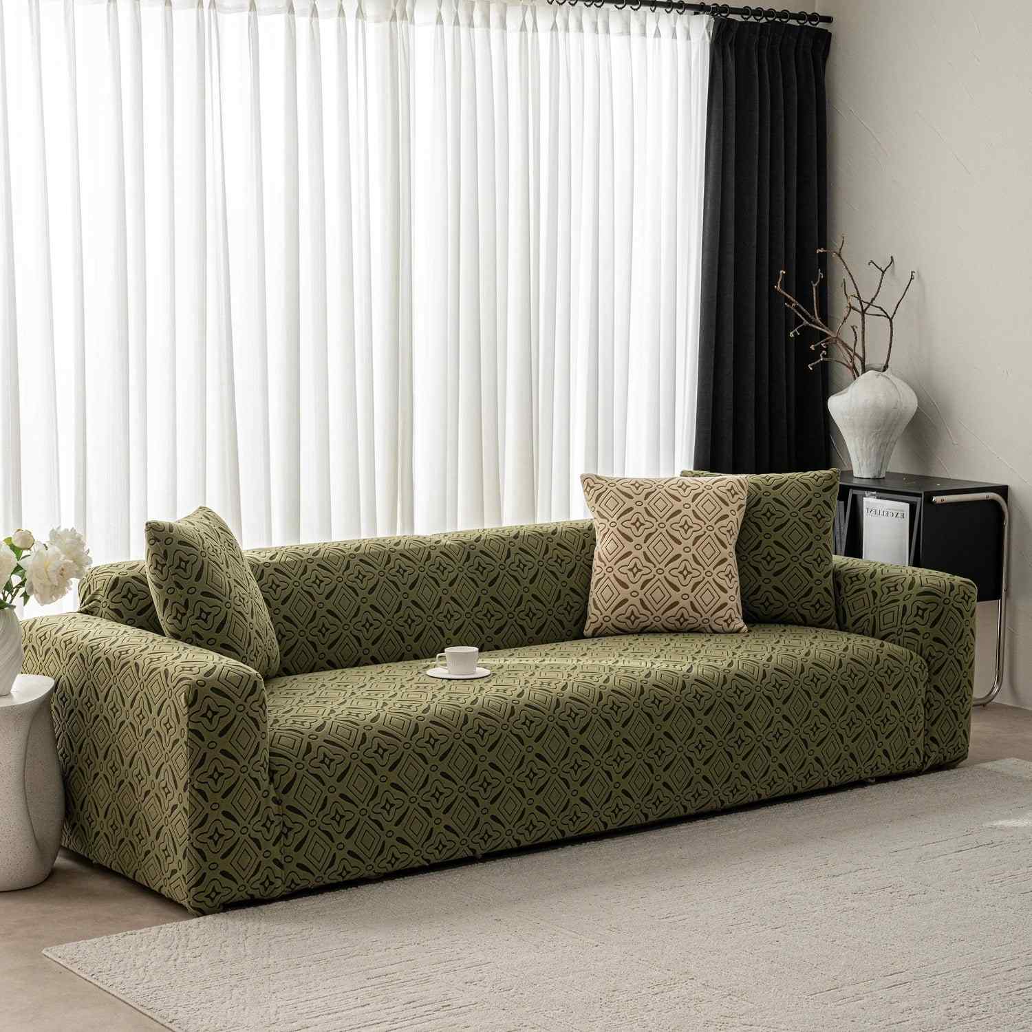 3D Jacquard Geometric Sofa Cover, High Stretch Soft Polar Fleece Slipcover for Couch