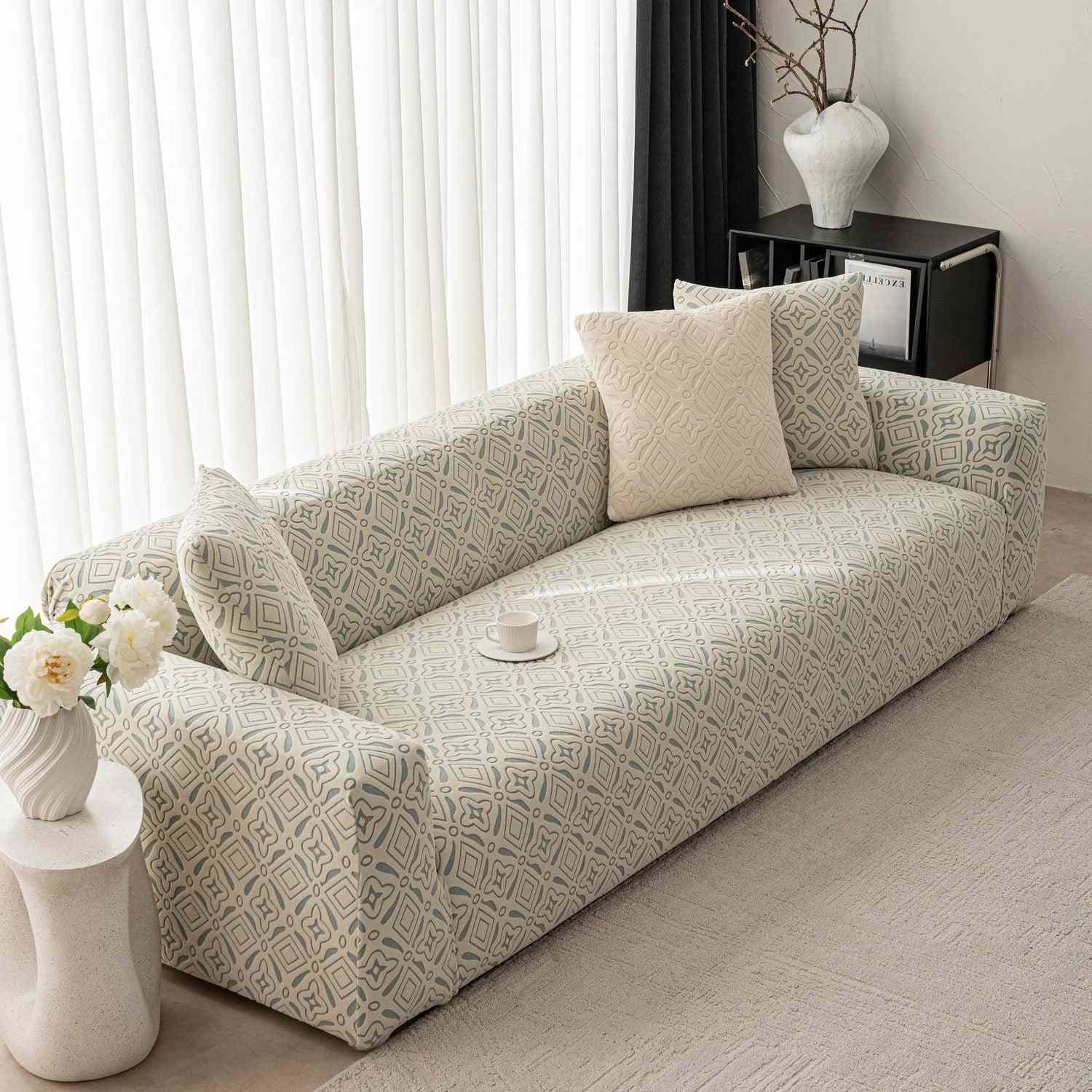 3D Jacquard Geometric Sofa Cover, High Stretch Soft Polar Fleece Slipcover for Couch