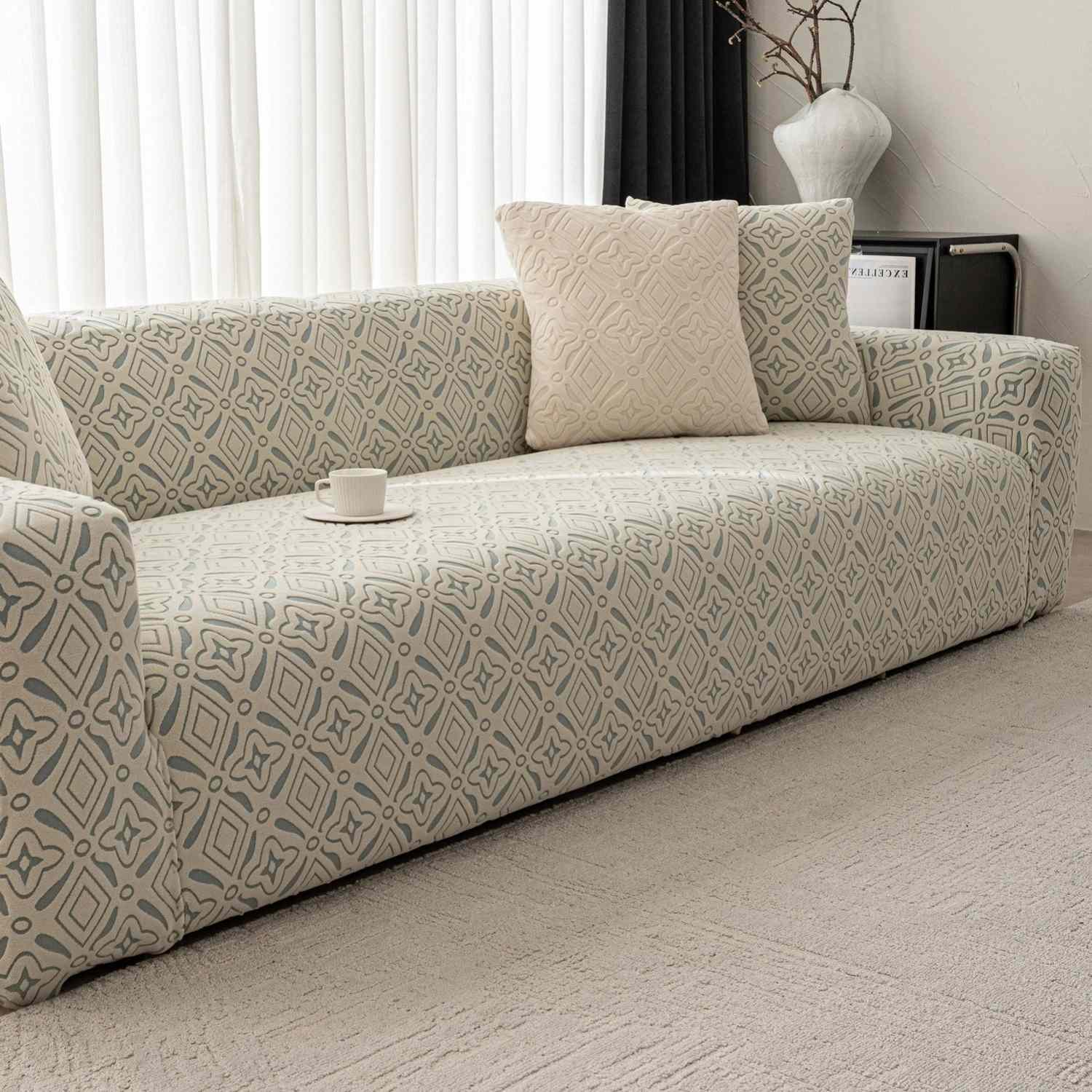 3D Jacquard Geometric Sofa Cover, High Stretch Soft Polar Fleece Slipcover for Couch