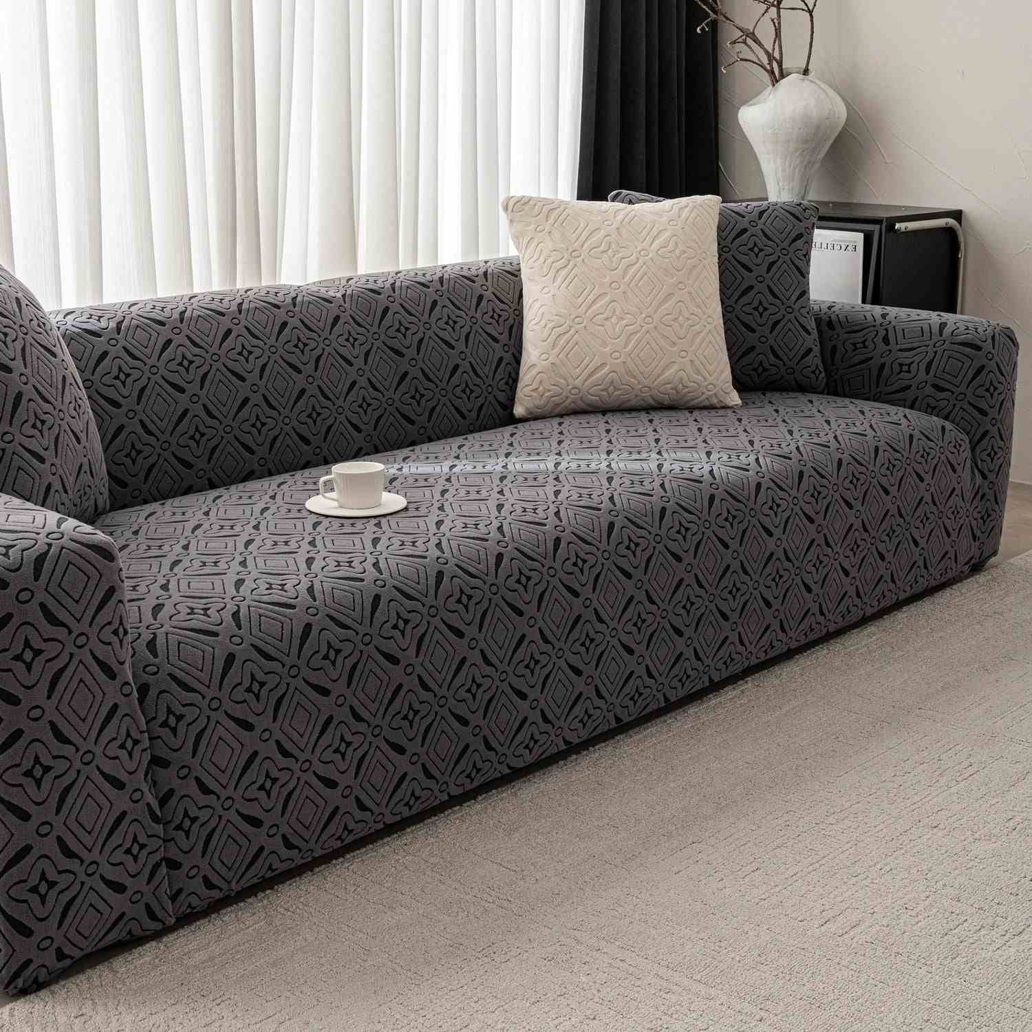 3D Jacquard Geometric Sofa Cover, High Stretch Soft Polar Fleece Slipcover for Couch