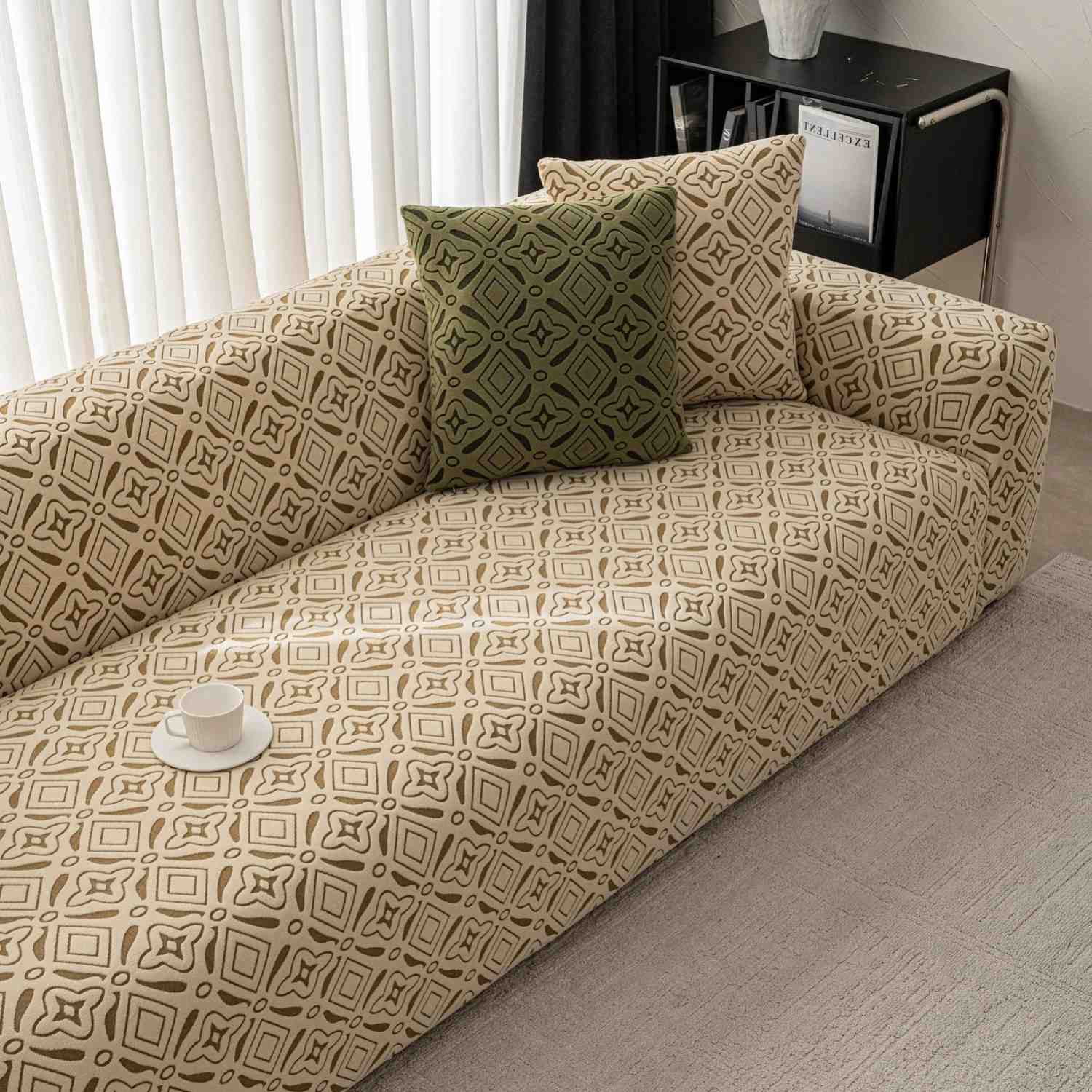 3D Jacquard Geometric Sofa Cover, High Stretch Soft Polar Fleece Slipcover for Couch
