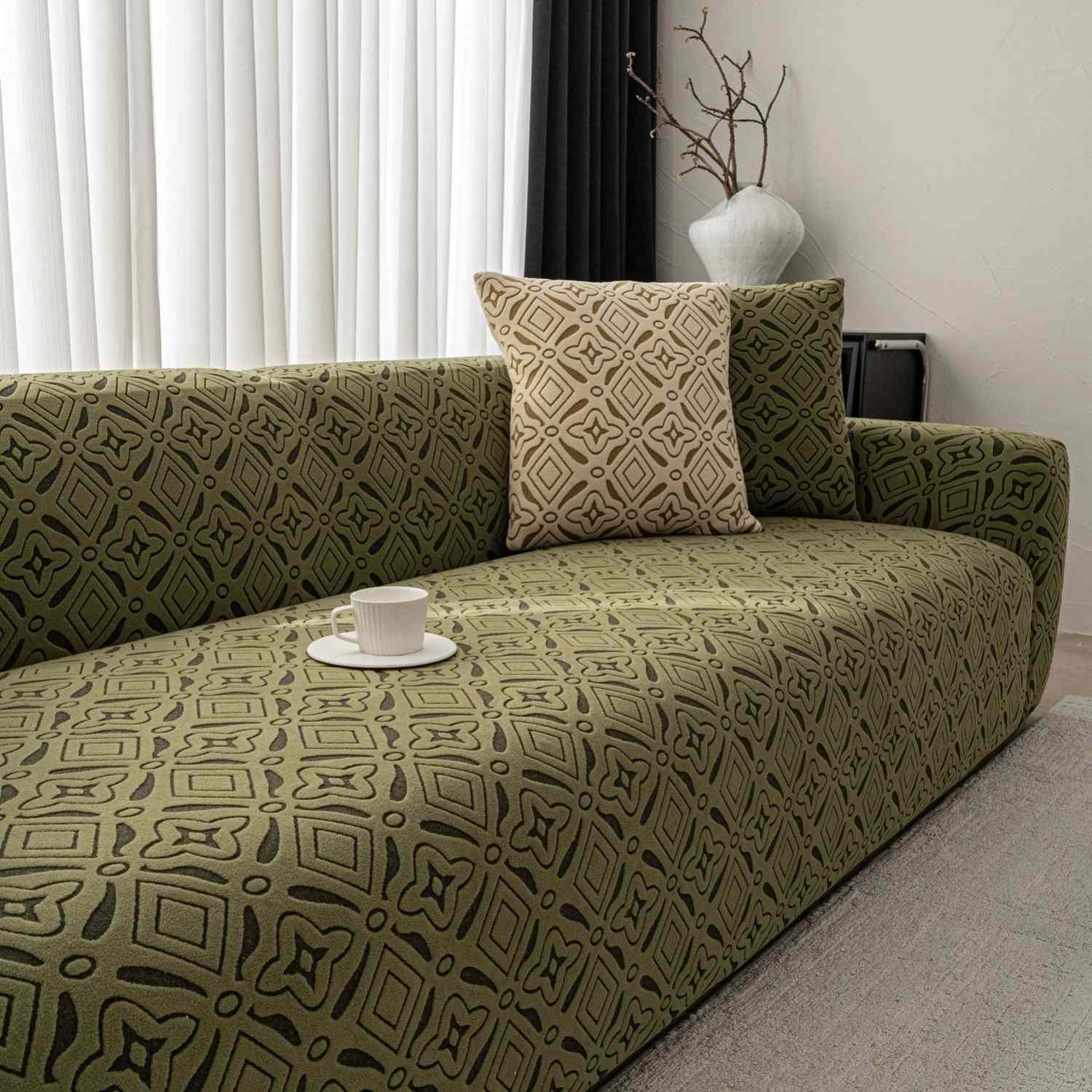 3D Jacquard Geometric Sofa Cover, High Stretch Soft Polar Fleece Slipcover for Couch