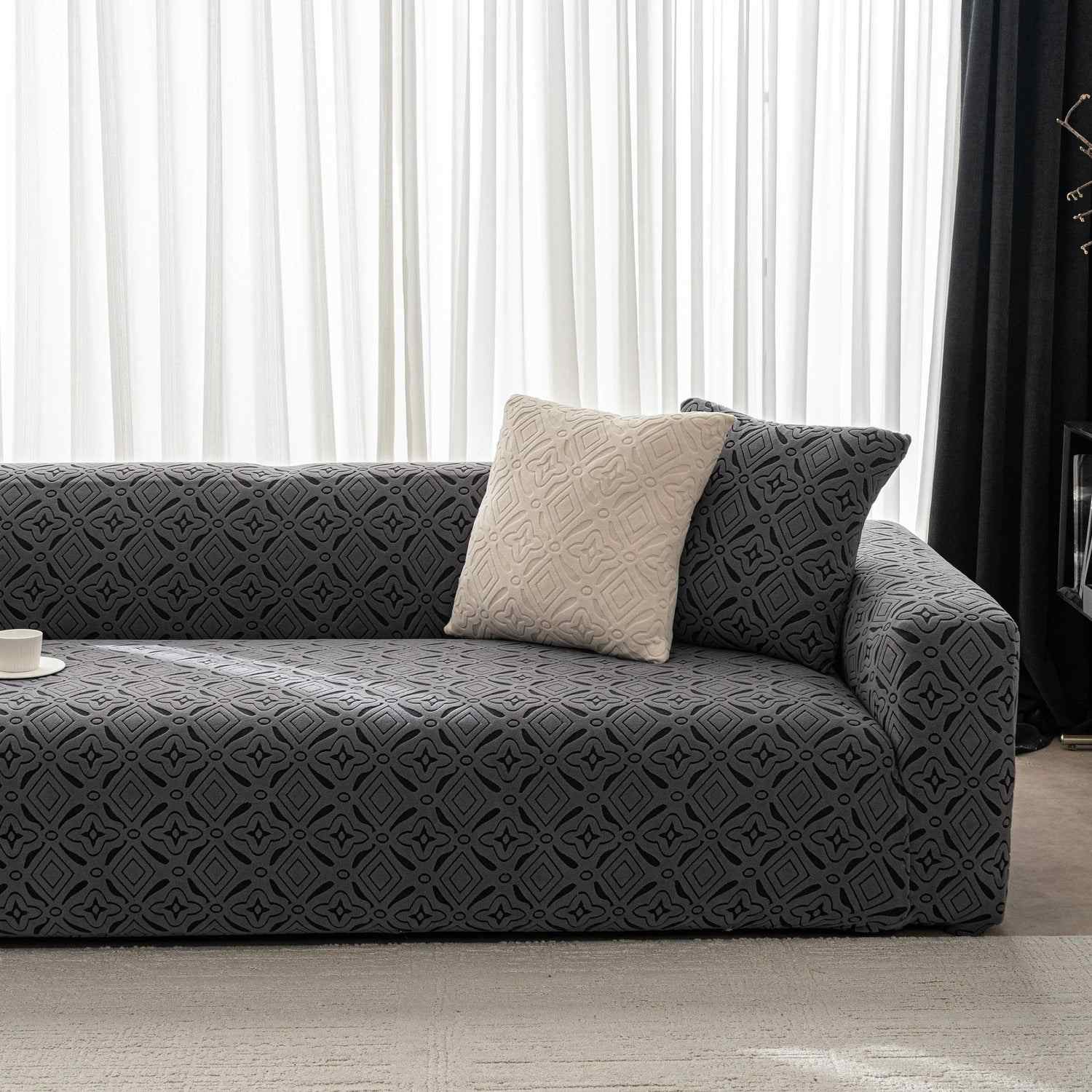 3D Jacquard Geometric Sofa Cover, High Stretch Soft Polar Fleece Slipcover for Couch
