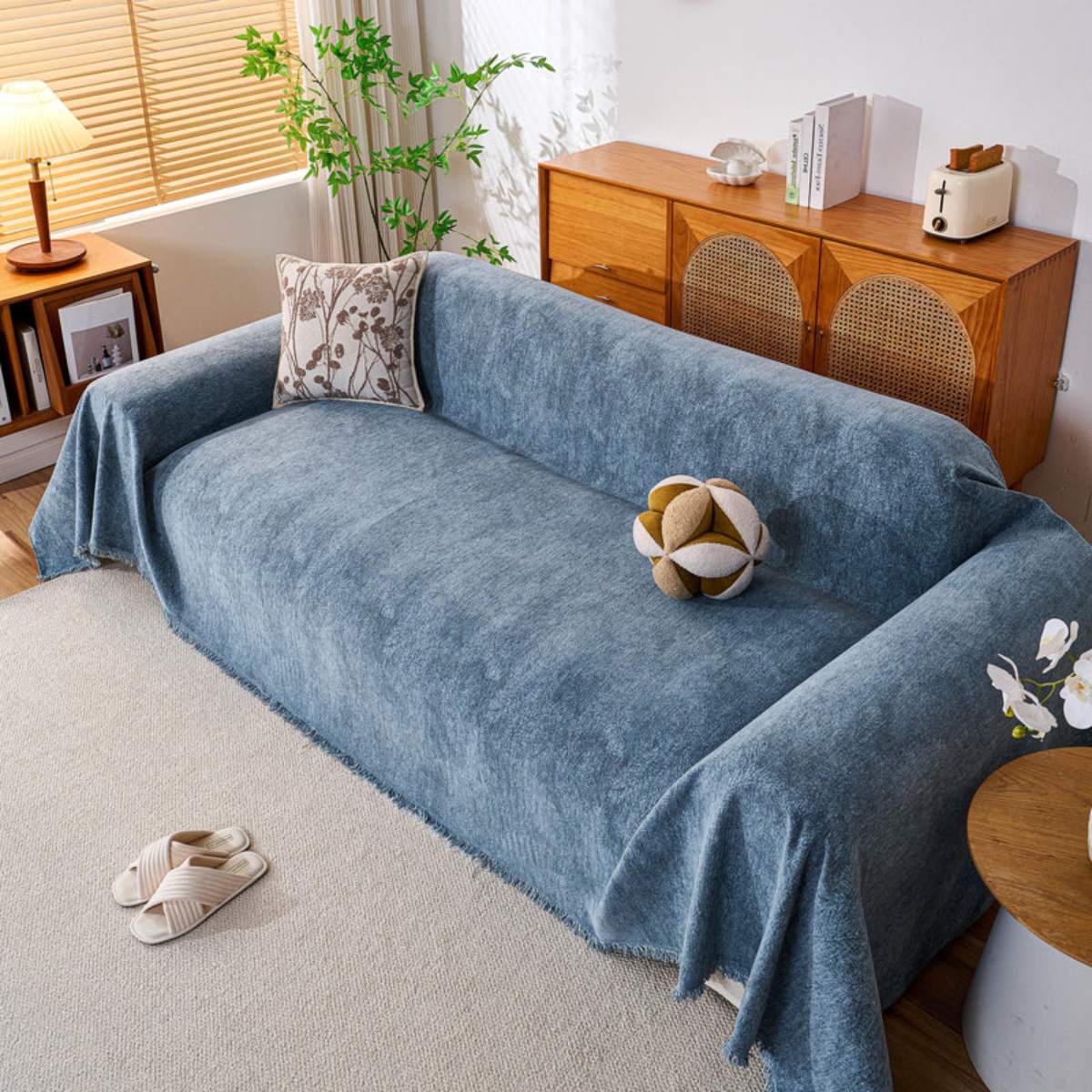 Reversible Chenille Throw Blanket - Pet-Friendly Couch Cover Machine Washable Sofa Slipcover