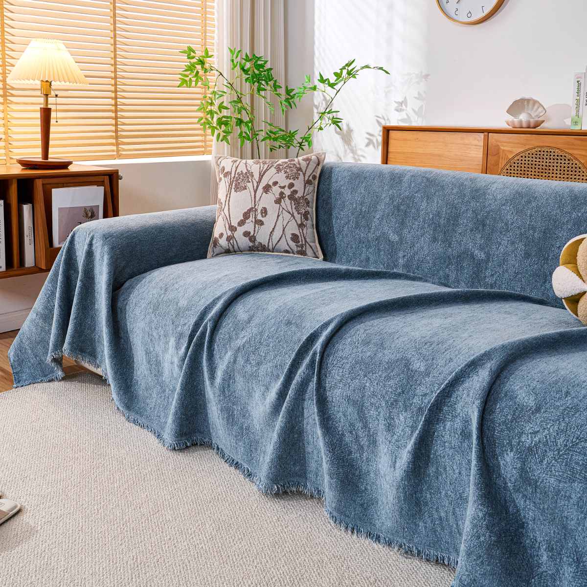 Reversible Chenille Throw Blanket - Pet-Friendly Couch Cover Machine Washable Sofa Slipcover