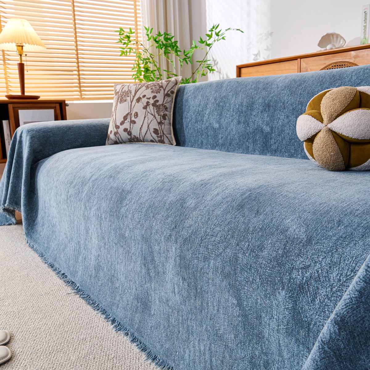 Reversible Chenille Throw Blanket - Pet-Friendly Couch Cover Machine Washable Sofa Slipcover