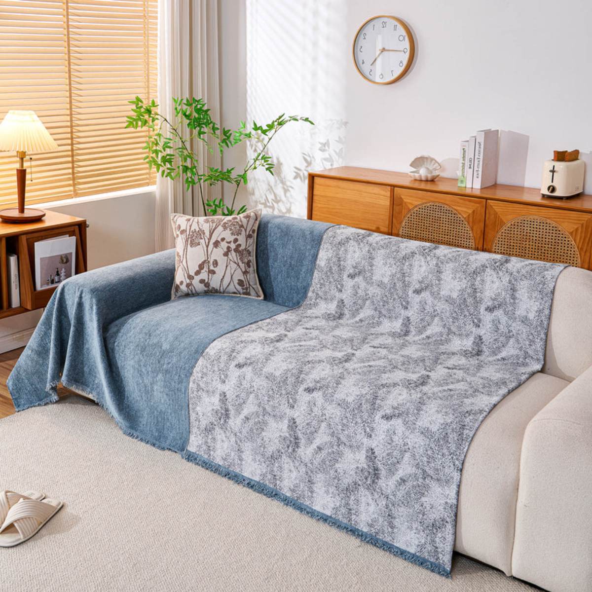 Reversible Chenille Throw Blanket - Pet-Friendly Couch Cover Machine Washable Sofa Slipcover