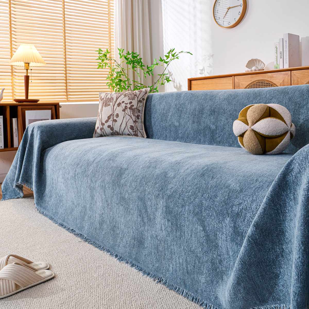 Reversible Chenille Throw Blanket - Pet-Friendly Couch Cover Machine Washable Sofa Slipcover