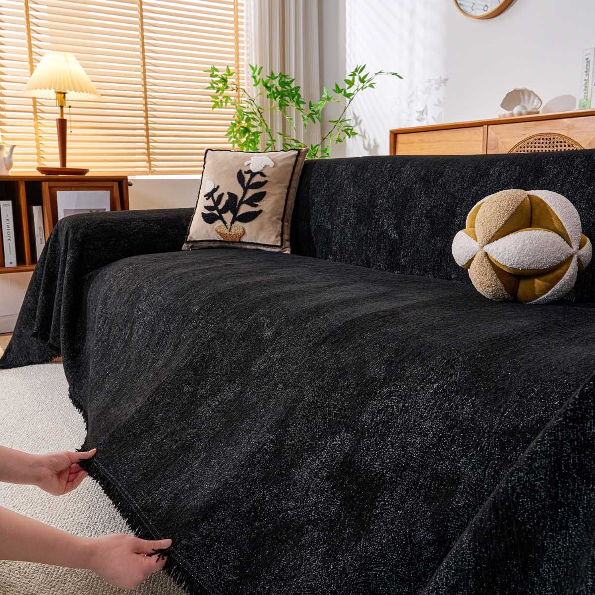 Reversible Chenille Throw Blanket - Pet-Friendly Couch Cover Machine Washable Sofa Slipcover