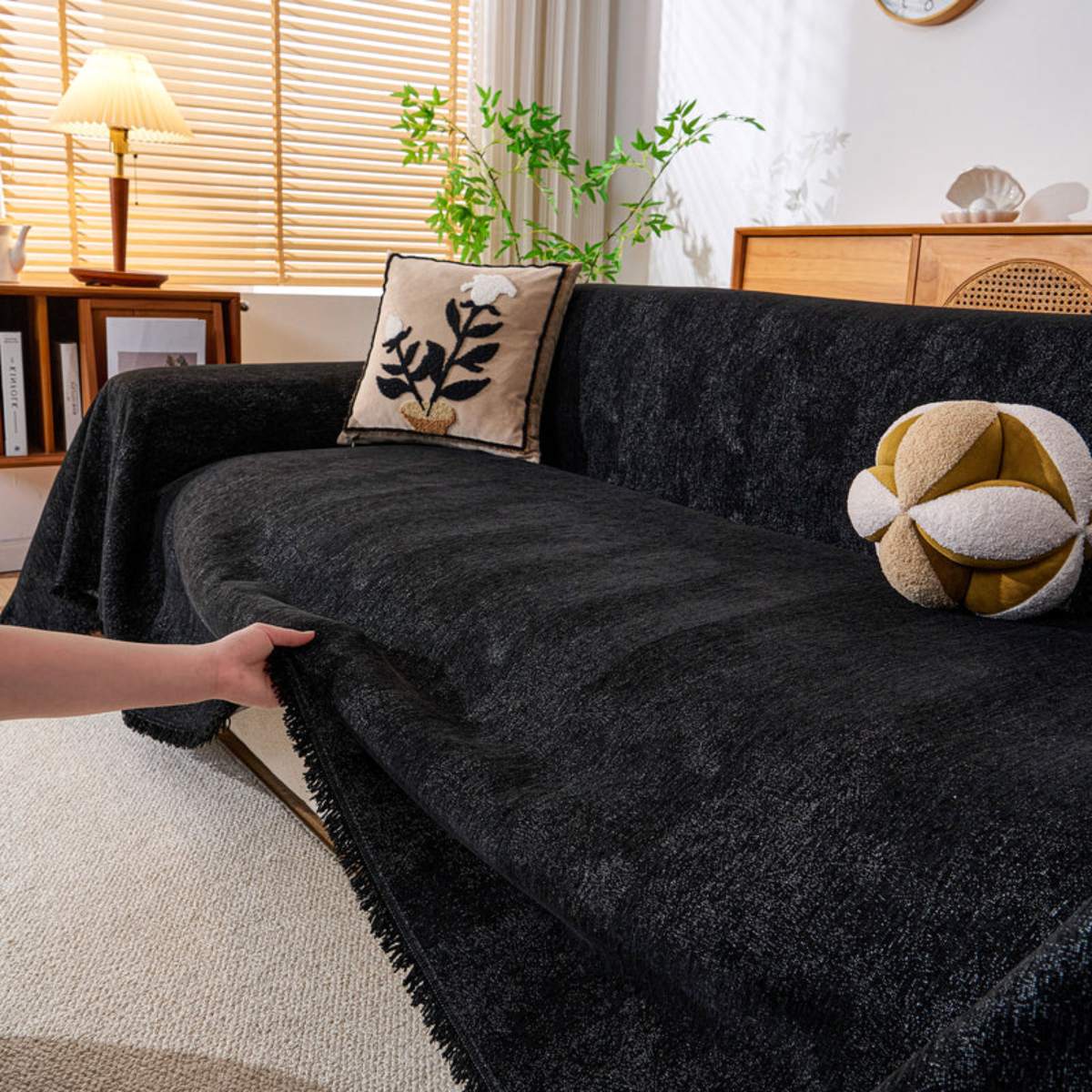 Reversible Chenille Throw Blanket - Pet-Friendly Couch Cover Machine Washable Sofa Slipcover