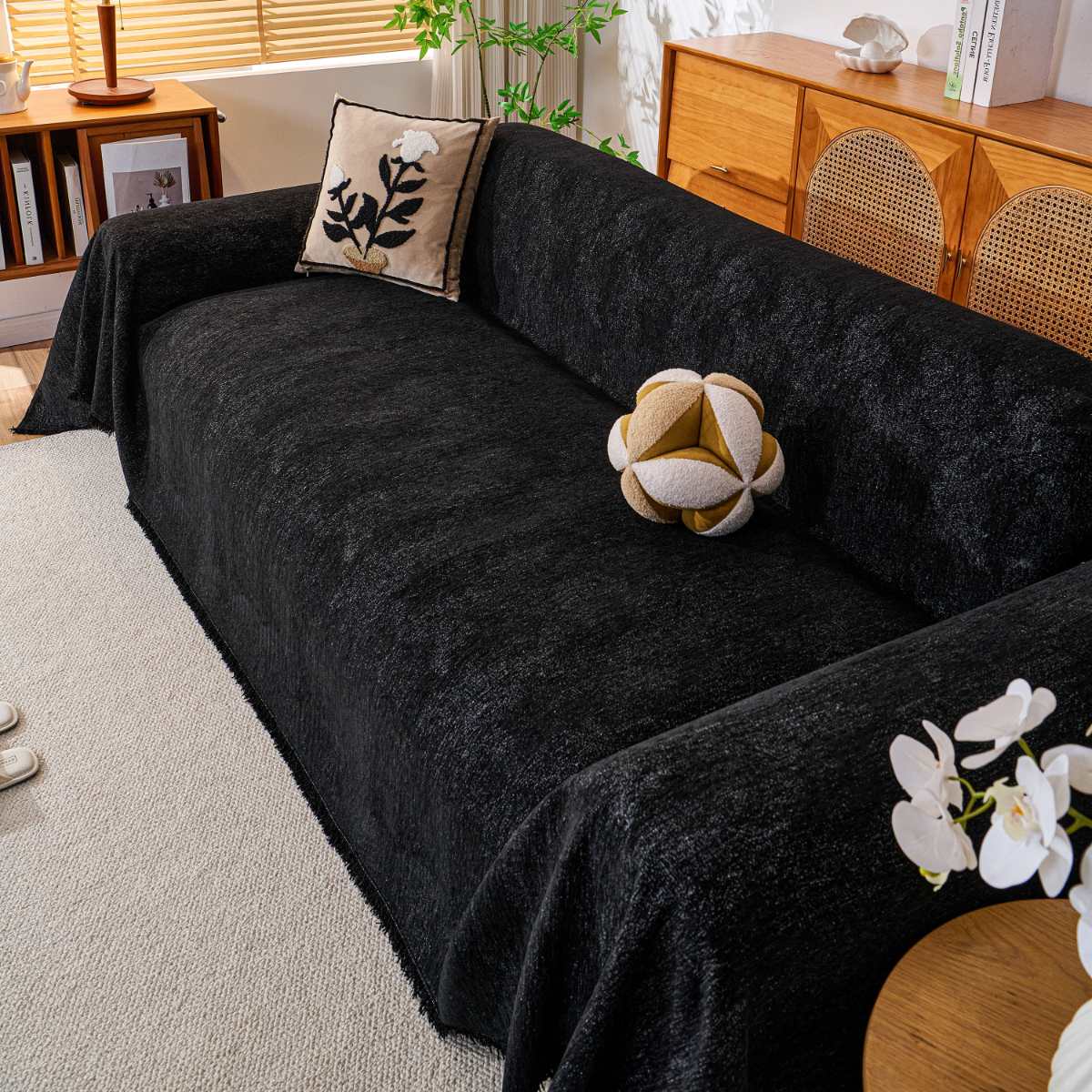 Reversible Chenille Throw Blanket - Pet-Friendly Couch Cover Machine Washable Sofa Slipcover