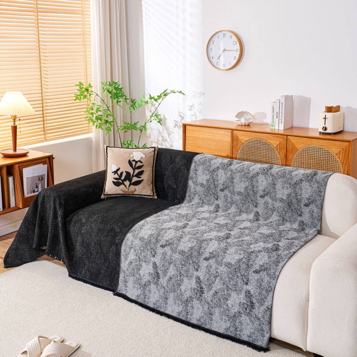 Reversible Chenille Throw Blanket - Pet-Friendly Couch Cover Machine Washable Sofa Slipcover