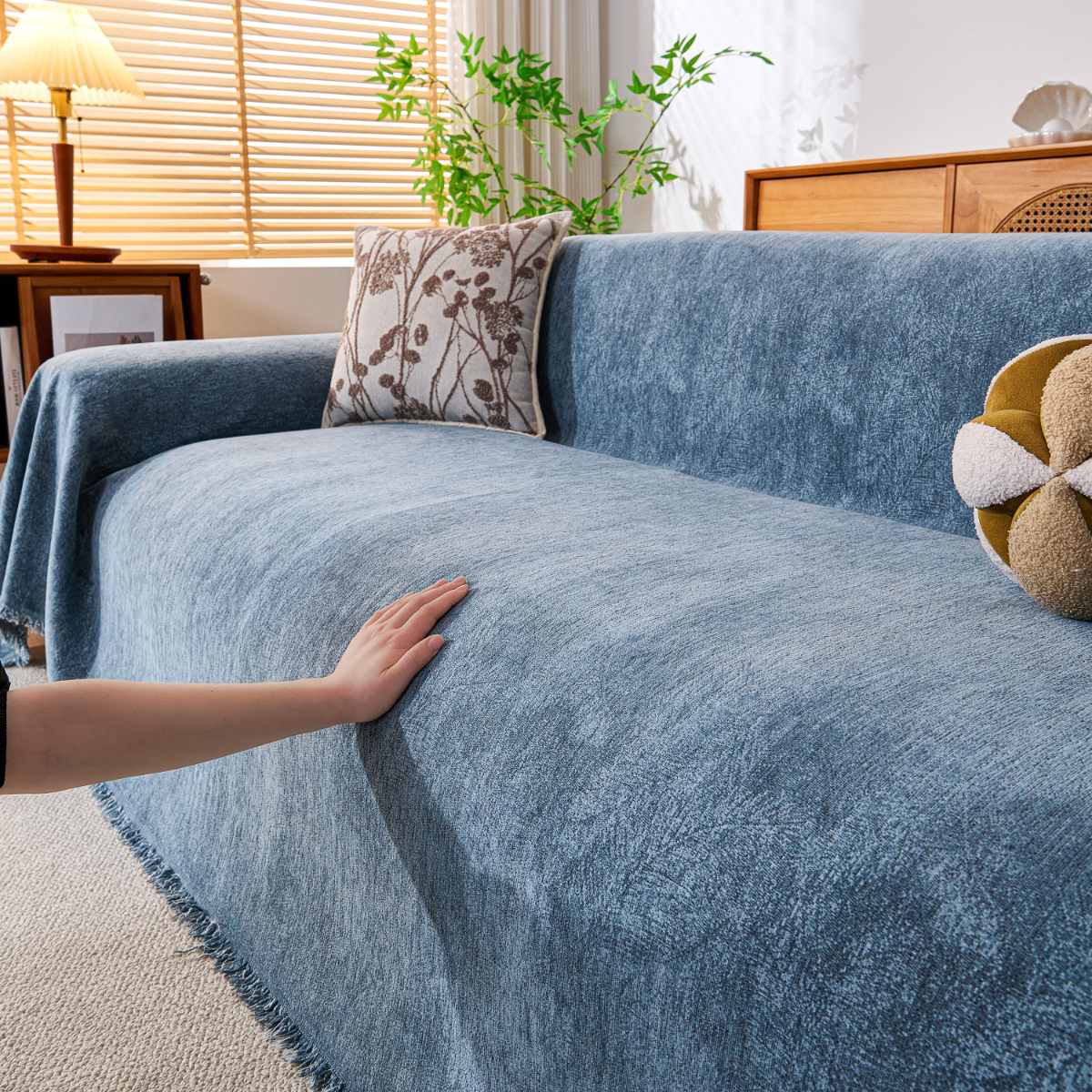 Reversible Chenille Throw Blanket - Pet-Friendly Couch Cover Machine Washable Sofa Slipcover