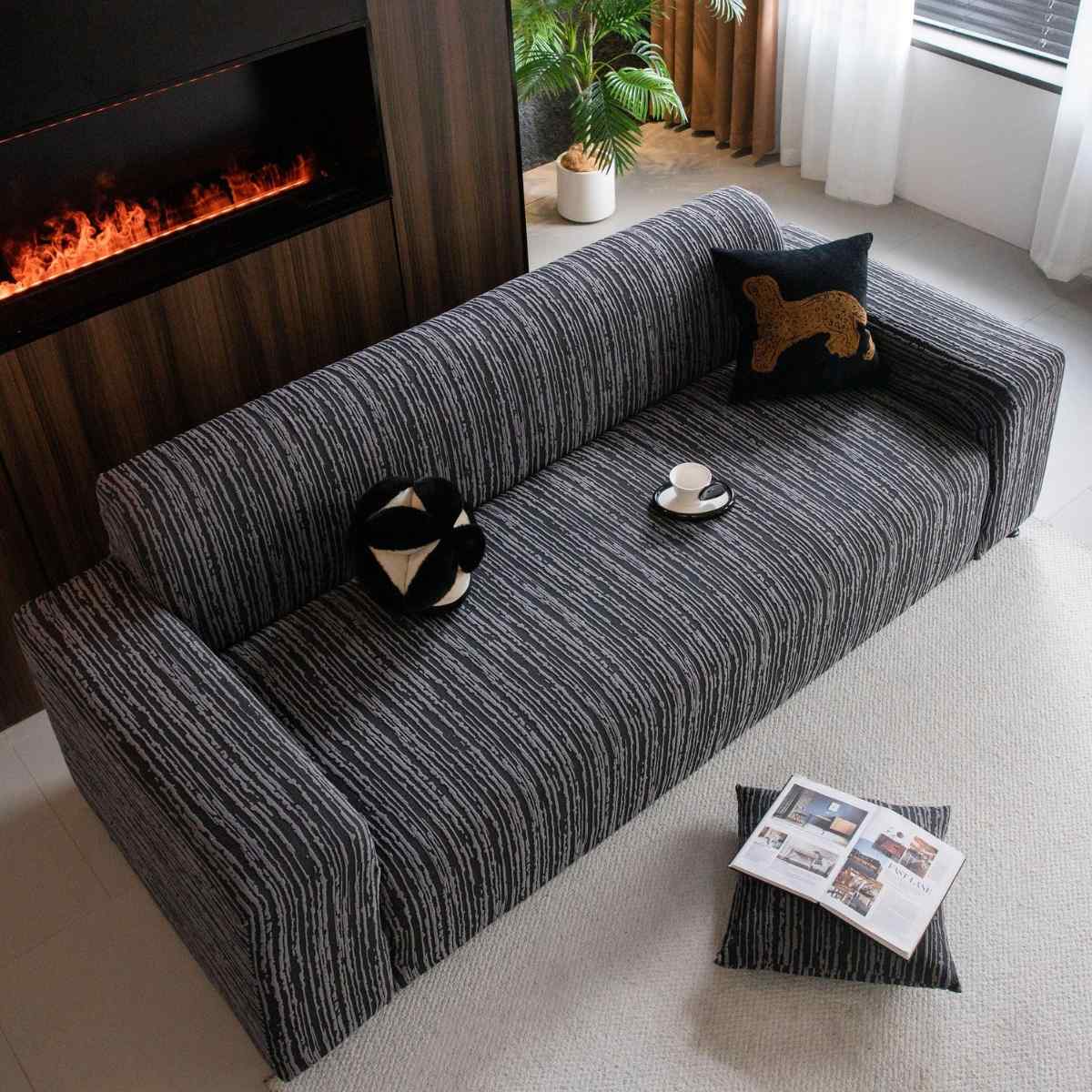 High Stretch Couch Slipcover with Abstract Stripe, Washable Non-Slip Cover for Dogs