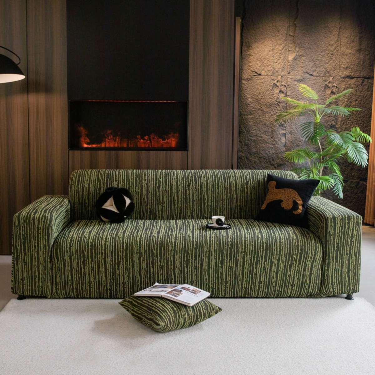 High Stretch Couch Slipcover with Abstract Stripe, Washable Non-Slip Cover for Dogs
