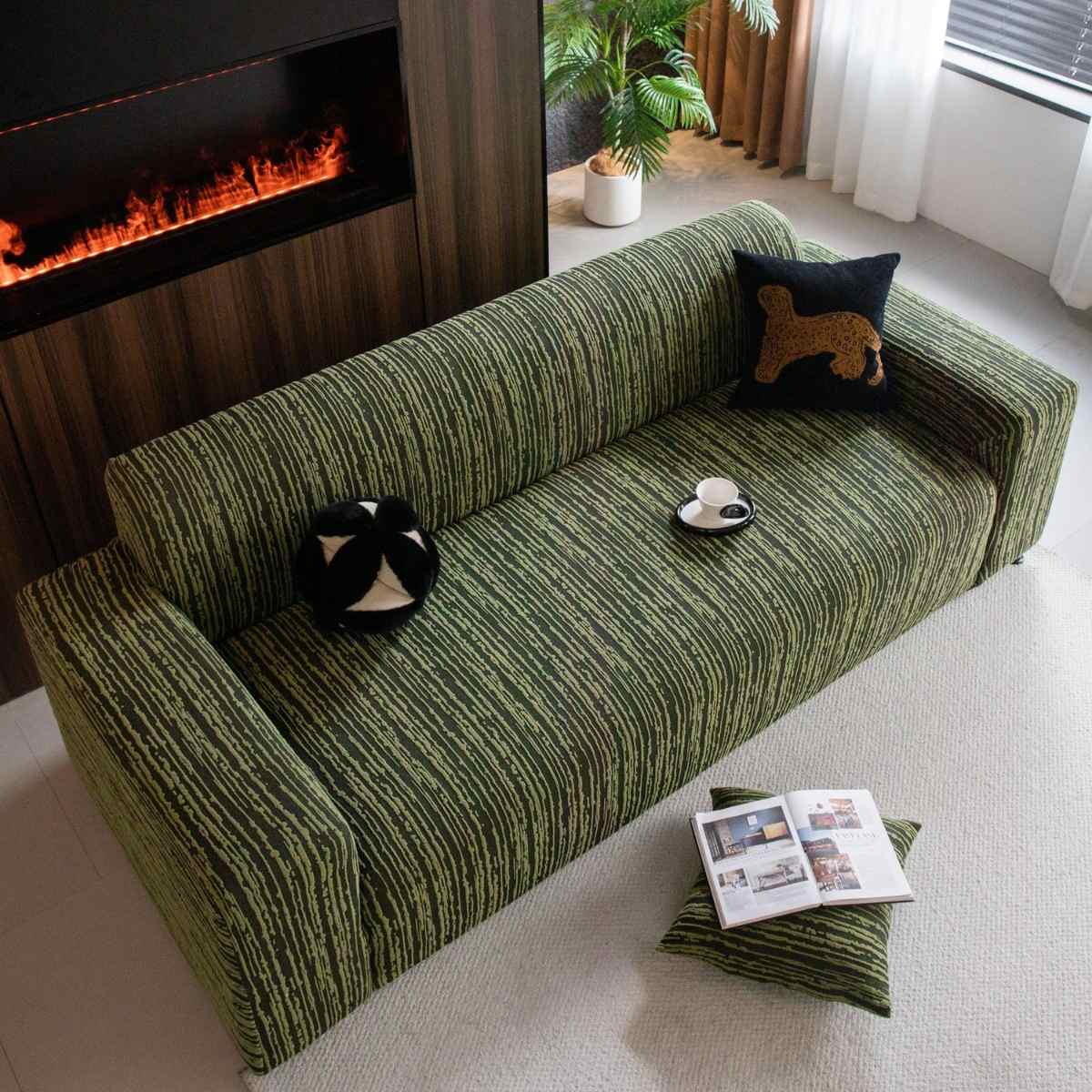 High Stretch Couch Slipcover with Abstract Stripe, Washable Non-Slip Cover for Dogs
