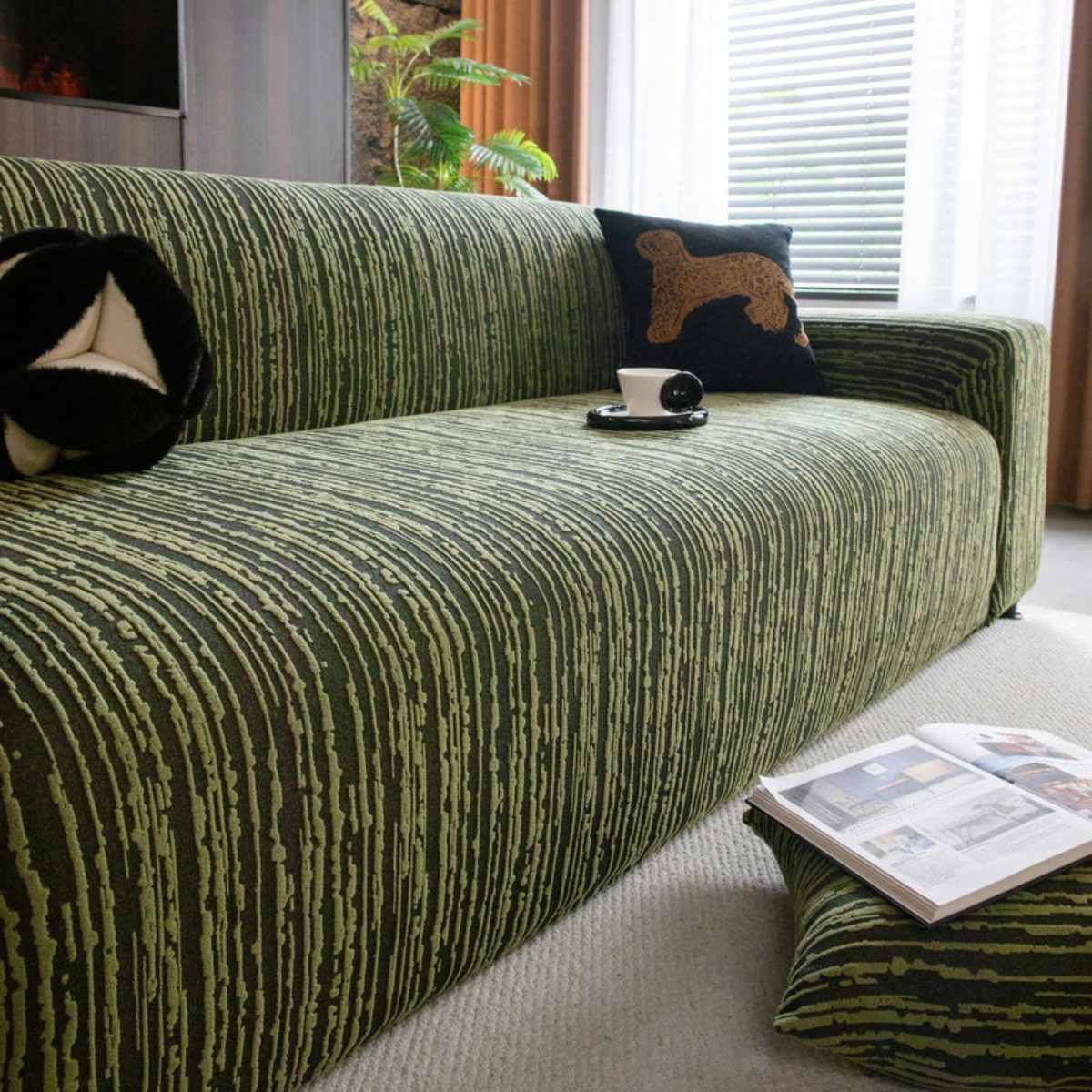 High Stretch Couch Slipcover with Abstract Stripe, Washable Non-Slip Cover for Dogs